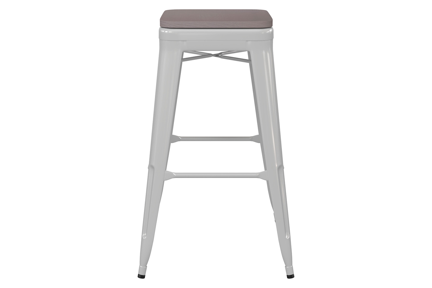 BLNK™ Kai Commercial Metal Backless Indoor-Outdoor Bar Stool with Poly Resin Wood Seat - White/Gray