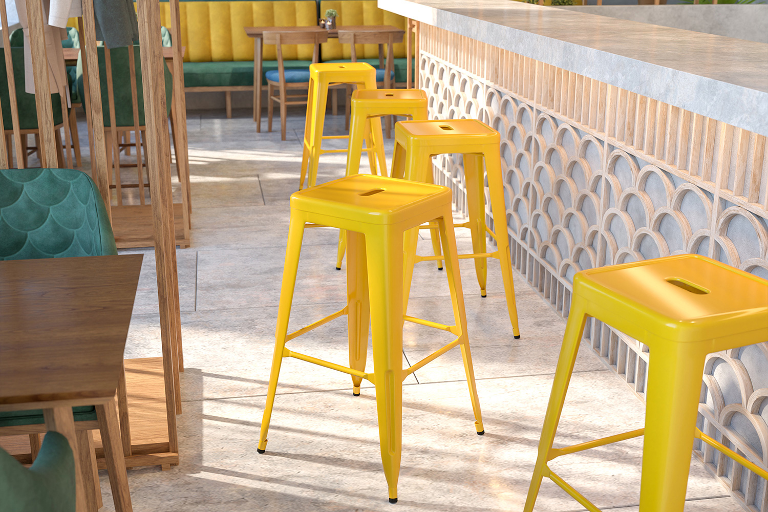 BLNK Kai Commercial Metal Backless Indoor-Outdoor Bar Stool with Square Seat