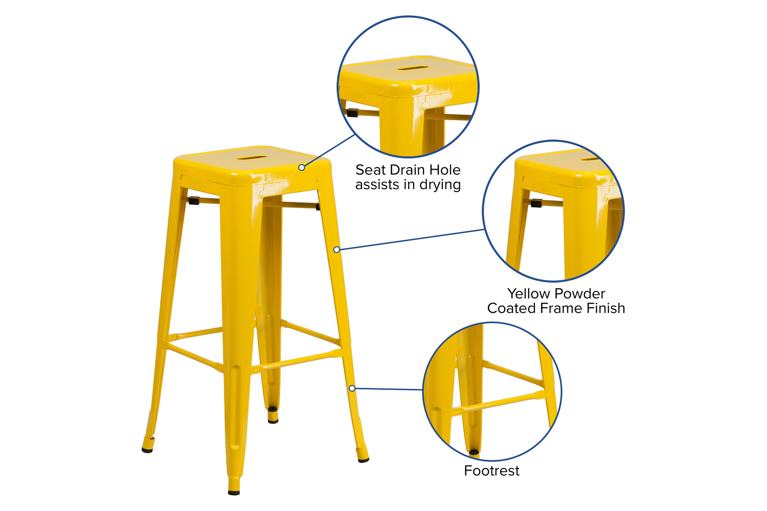 BLNK Kai Commercial Metal Backless Indoor-Outdoor Bar Stool with Square Seat - Yellow