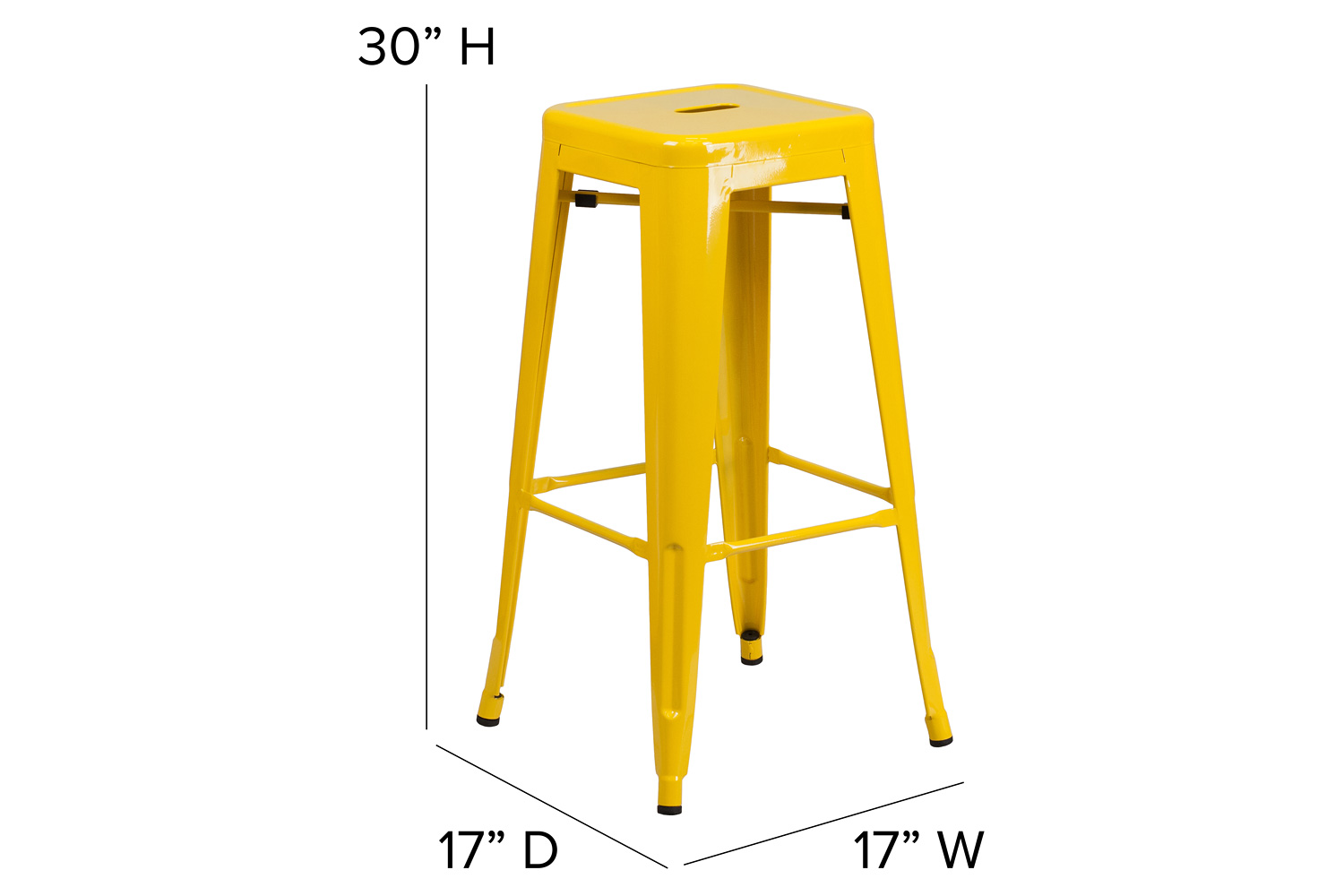 BLNK Kai Commercial Metal Backless Indoor-Outdoor Bar Stool with Square Seat - Yellow