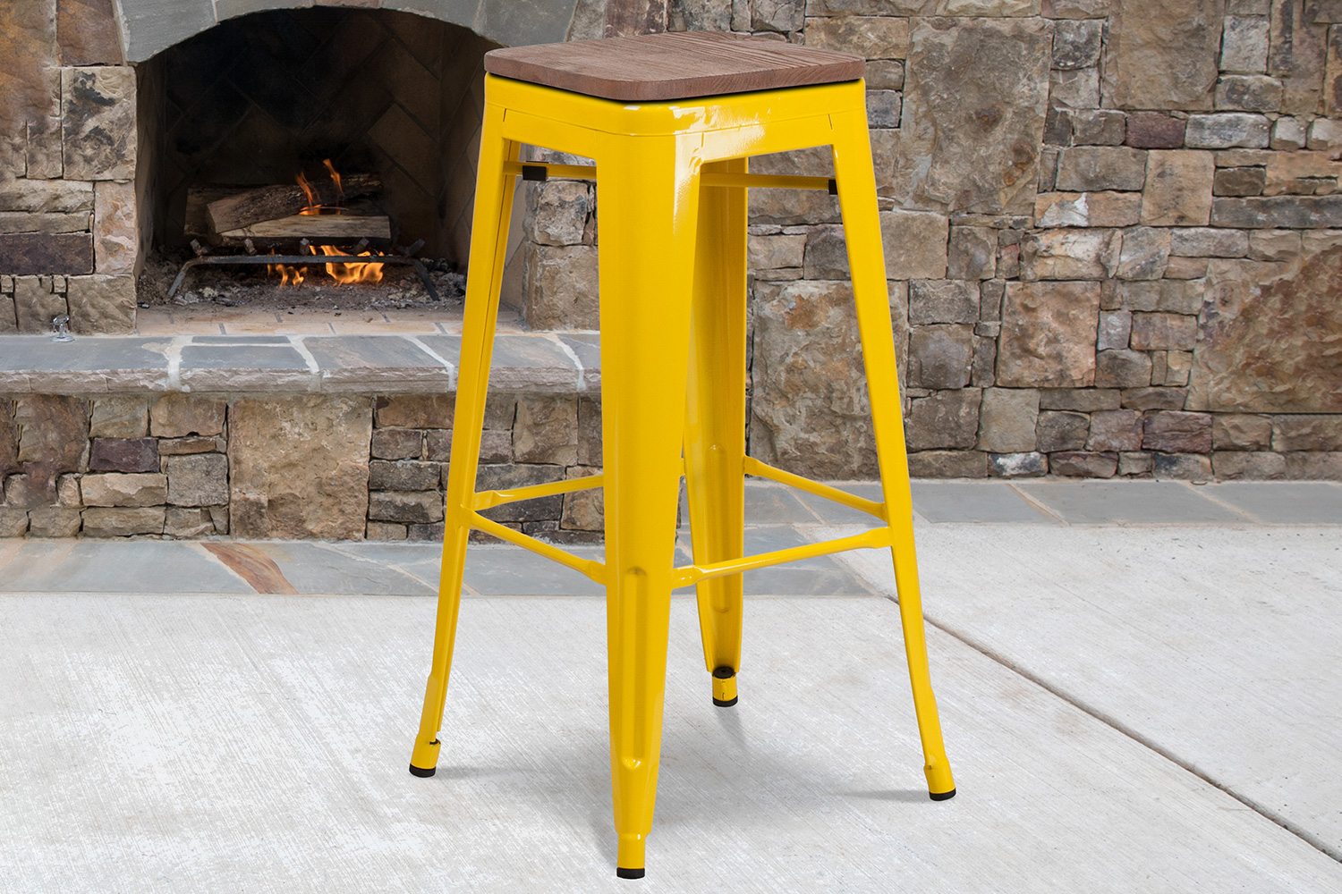 BLNK Lily Metal Bar Stool with Wood Seat