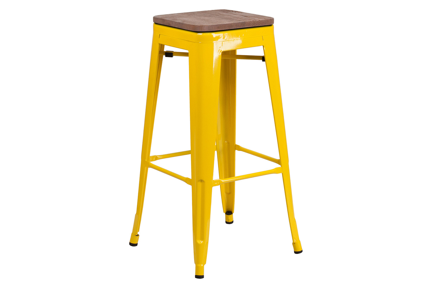 BLNK Lily Metal Bar Stool with Wood Seat - Yellow