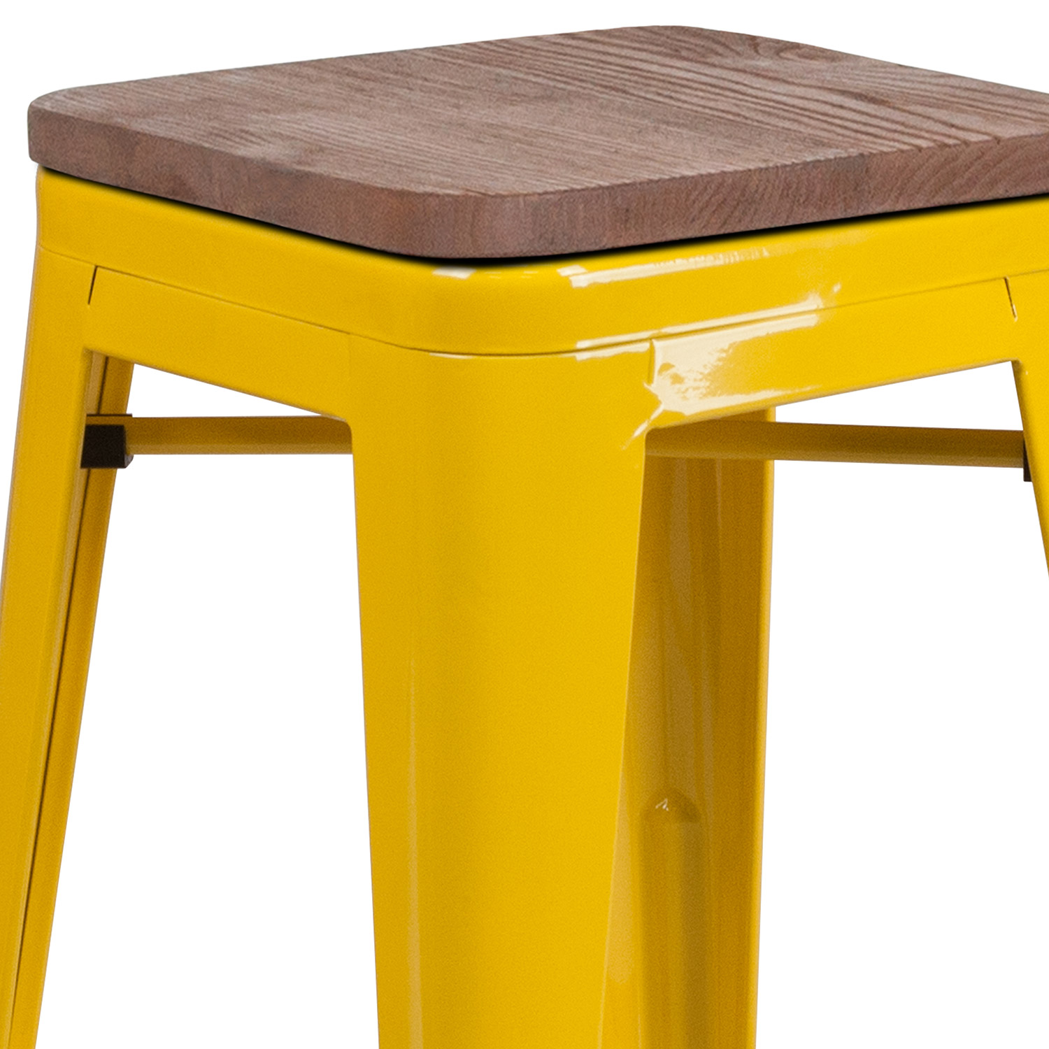 BLNK Lily Metal Bar Stool with Wood Seat - Yellow