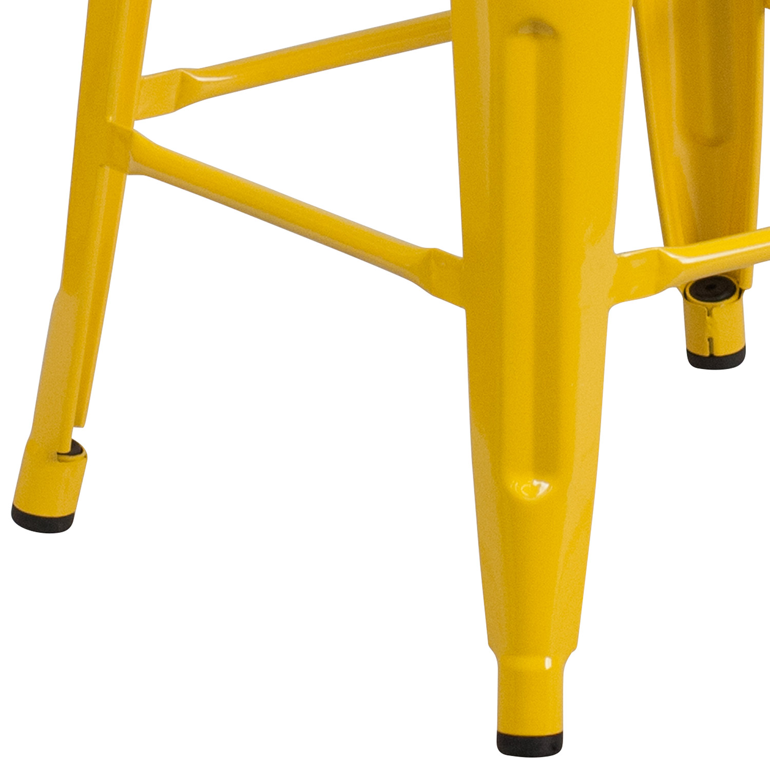 BLNK Lily Metal Bar Stool with Wood Seat - Yellow