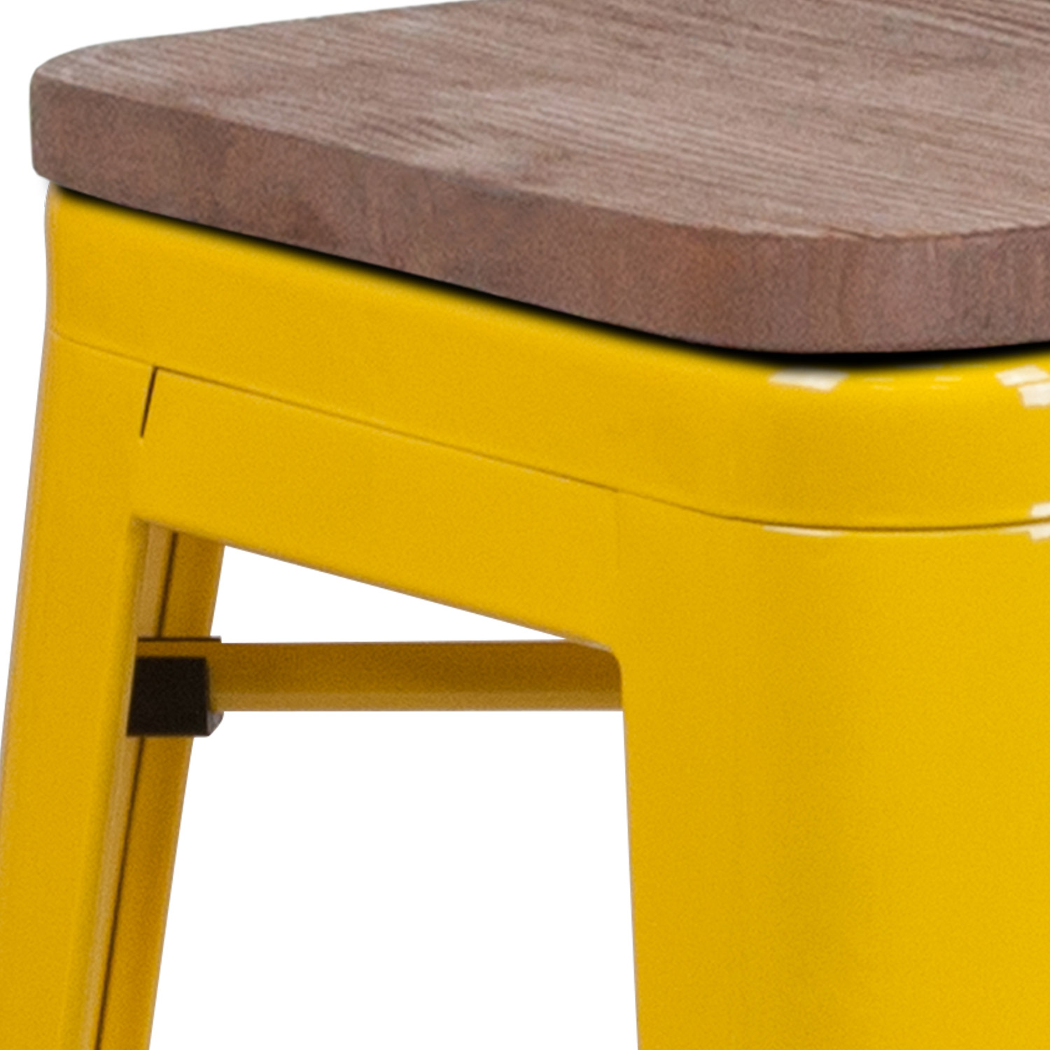 BLNK Lily Metal Bar Stool with Wood Seat - Yellow