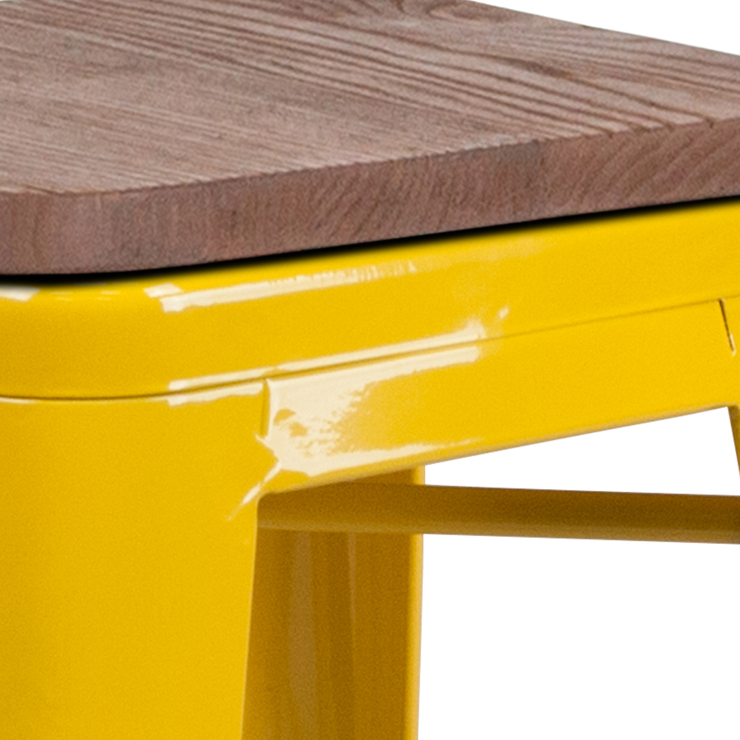 BLNK Lily Metal Bar Stool with Wood Seat - Yellow