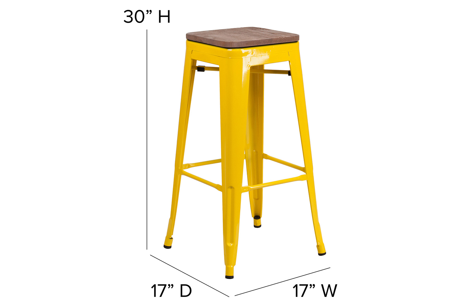 BLNK Lily Metal Bar Stool with Wood Seat - Yellow