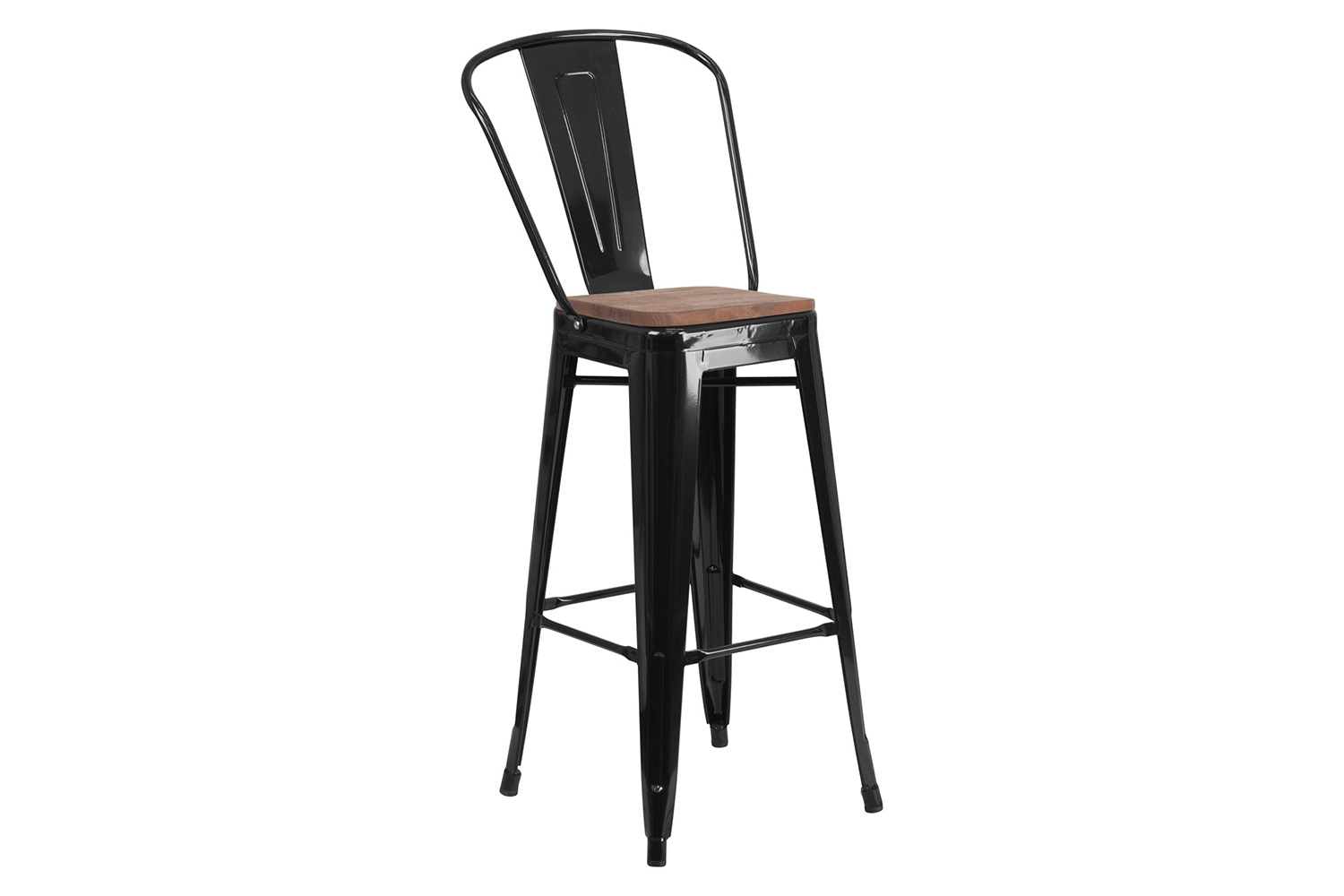 BLNK™ Lily Metal Bar Stool with Back and Wood Seat - Black