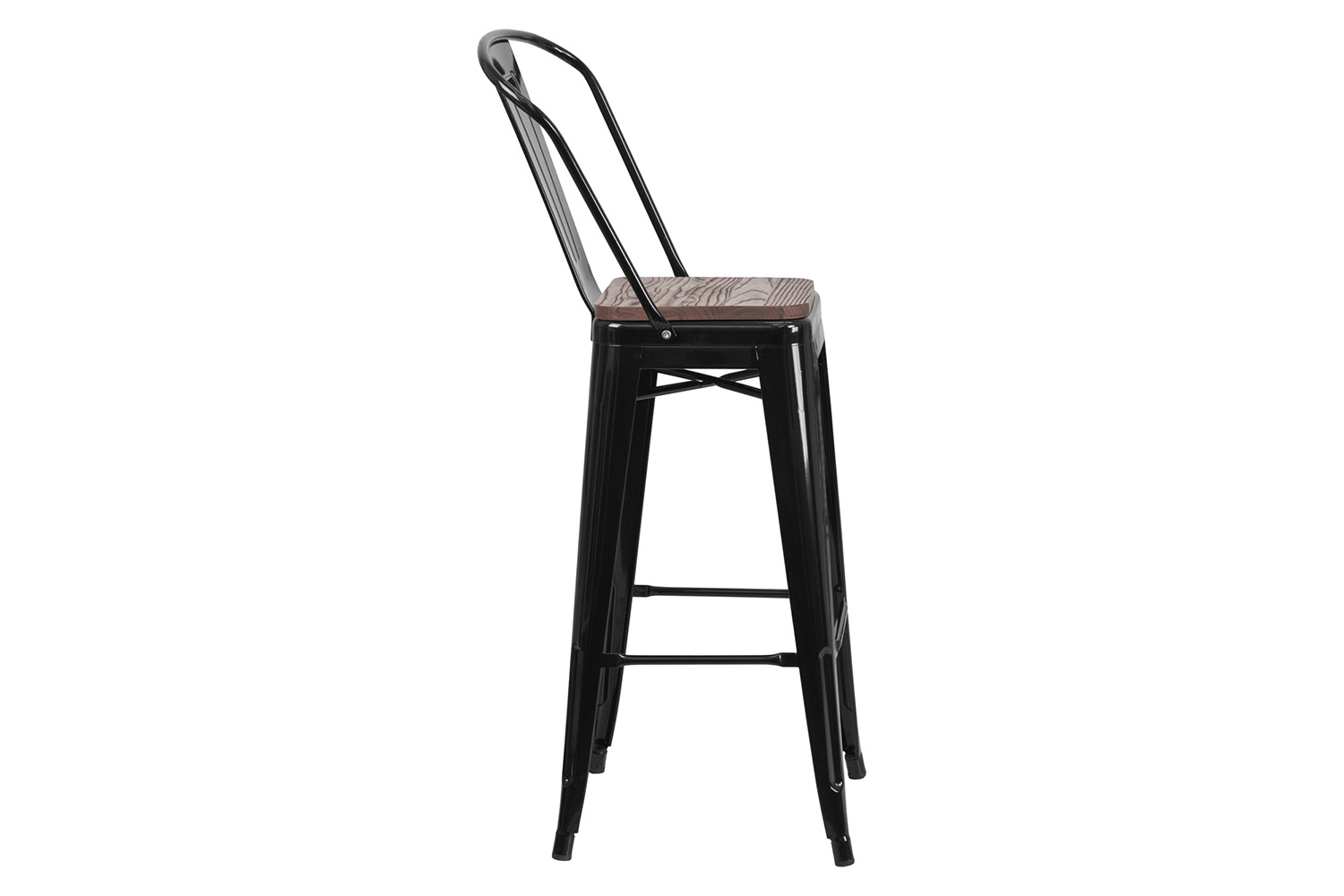 BLNK™ Lily Metal Bar Stool with Back and Wood Seat - Black