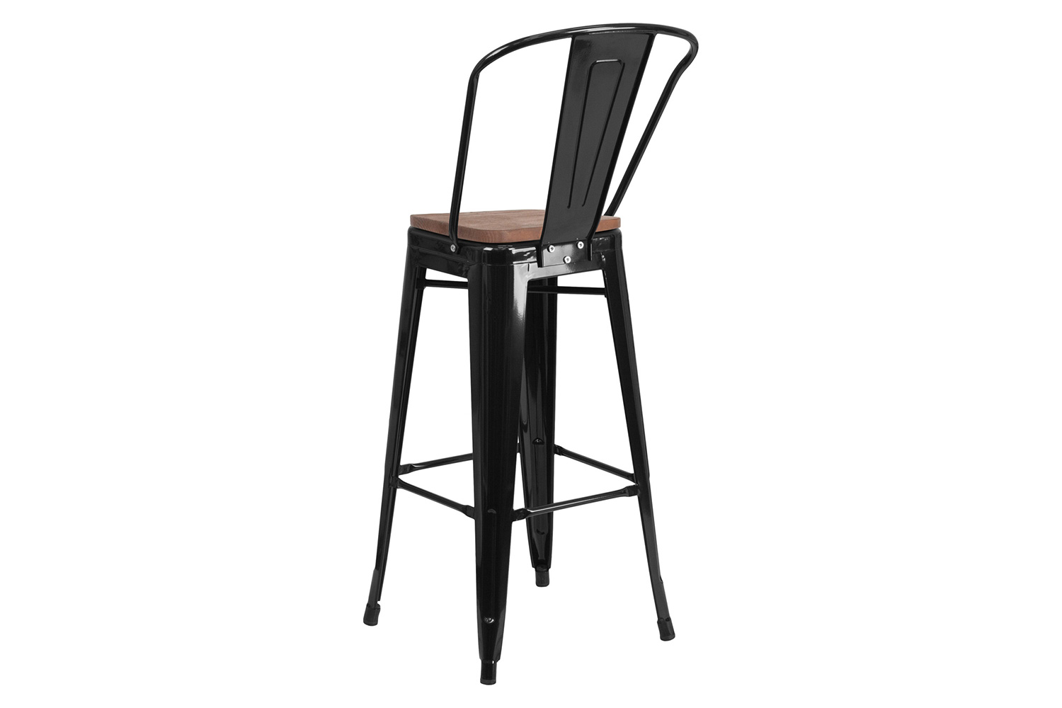 BLNK™ Lily Metal Bar Stool with Back and Wood Seat - Black