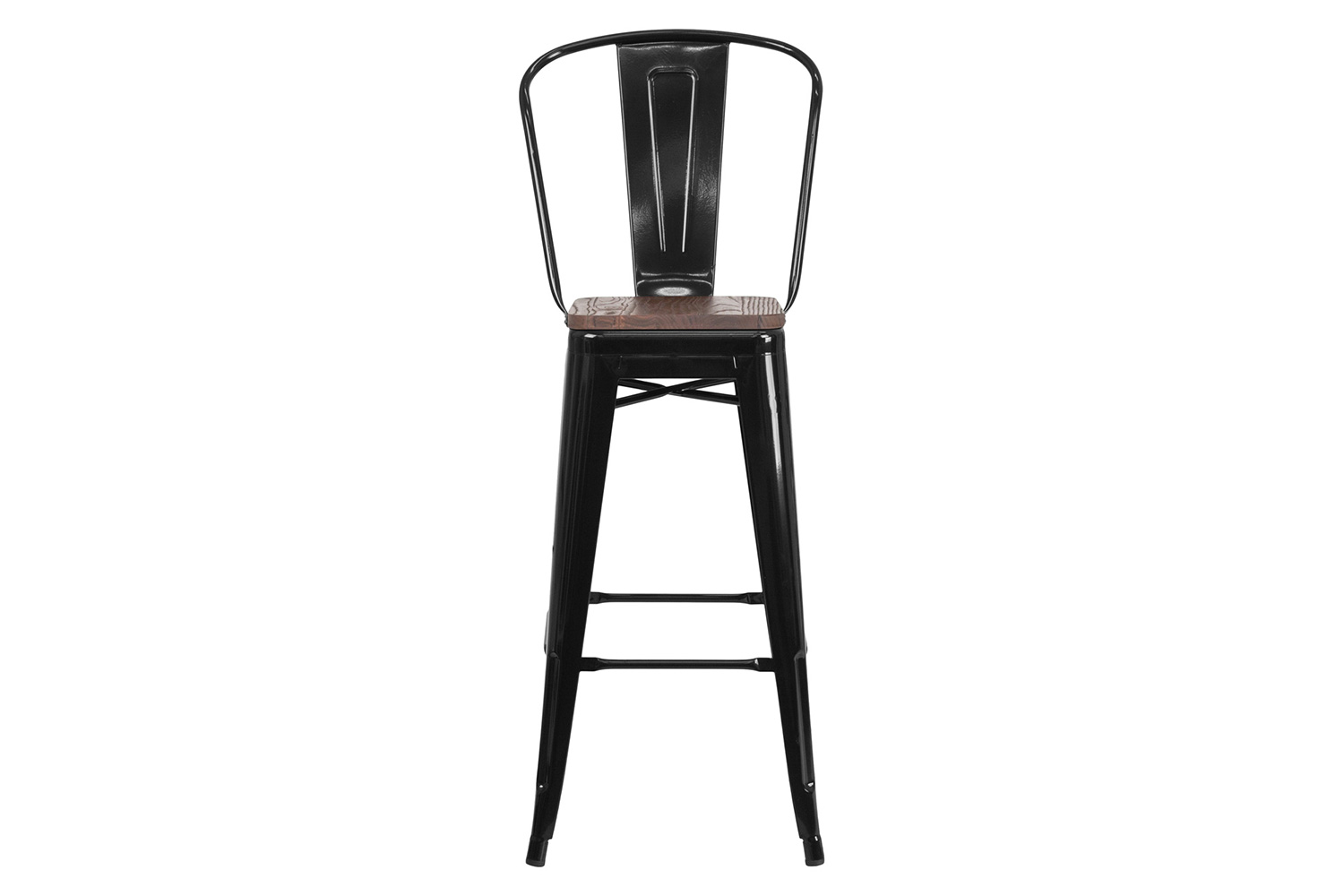 BLNK™ Lily Metal Bar Stool with Back and Wood Seat - Black