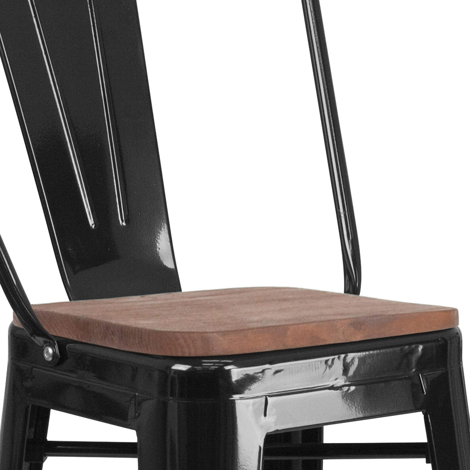 BLNK™ Lily Metal Bar Stool with Back and Wood Seat - Black