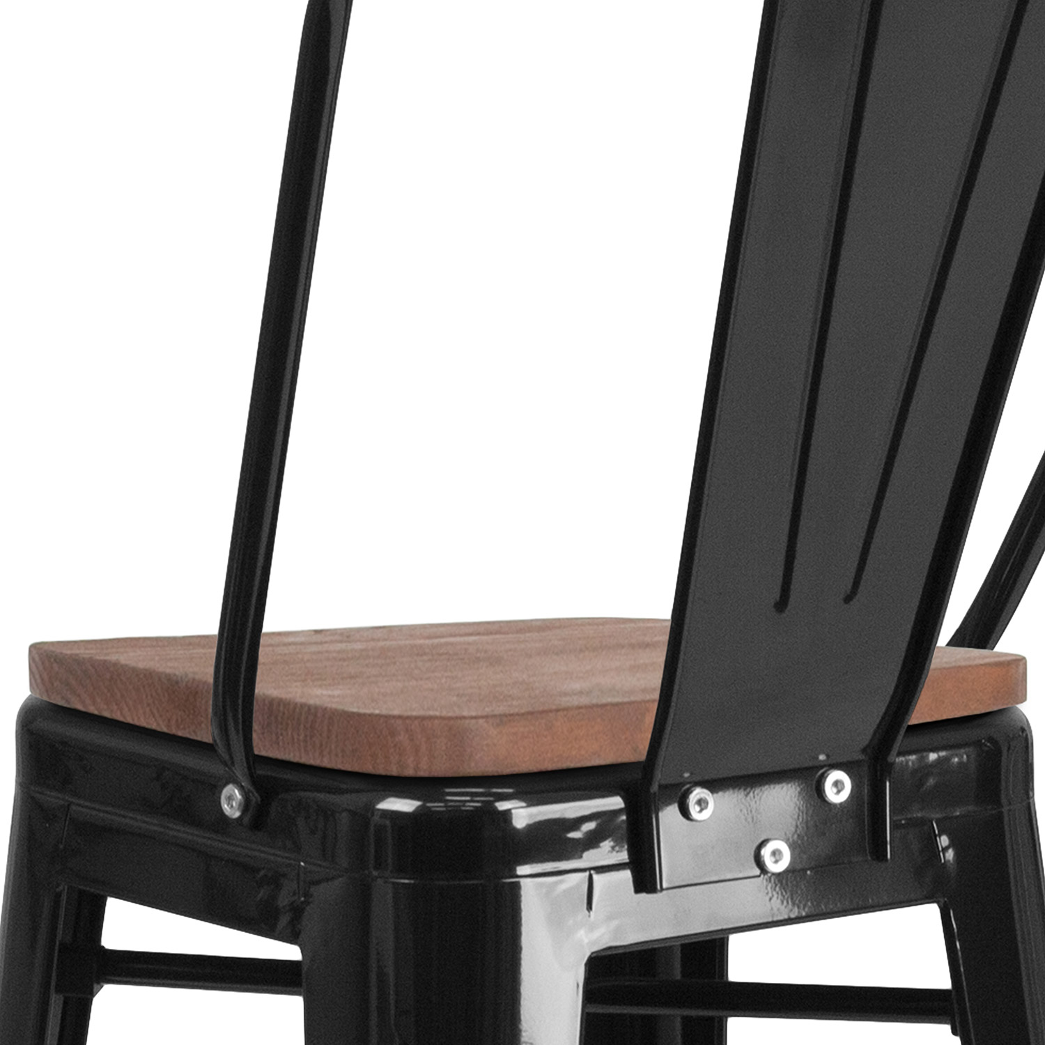 BLNK™ Lily Metal Bar Stool with Back and Wood Seat - Black