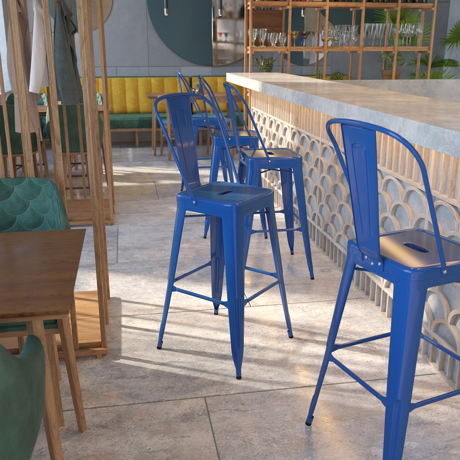 BLNK Kai Commercial Metal Indoor-Outdoor Bar Stool with Removable Back