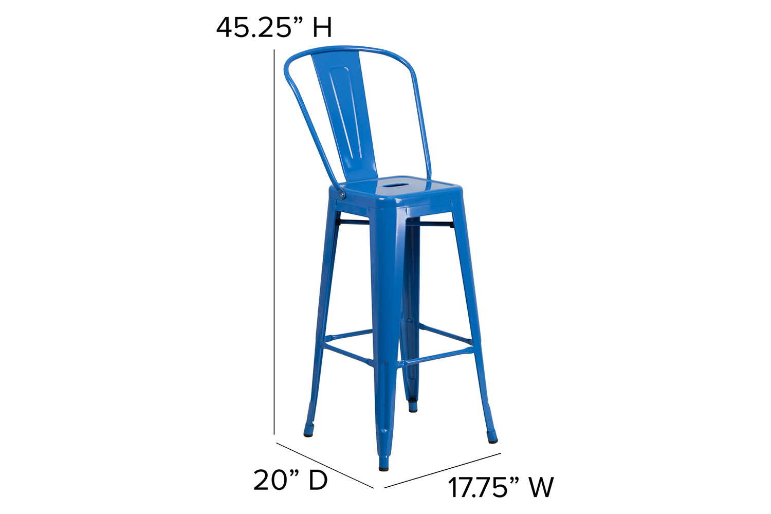 BLNK Kai Commercial Metal Indoor-Outdoor Bar Stool with Removable Back - Blue