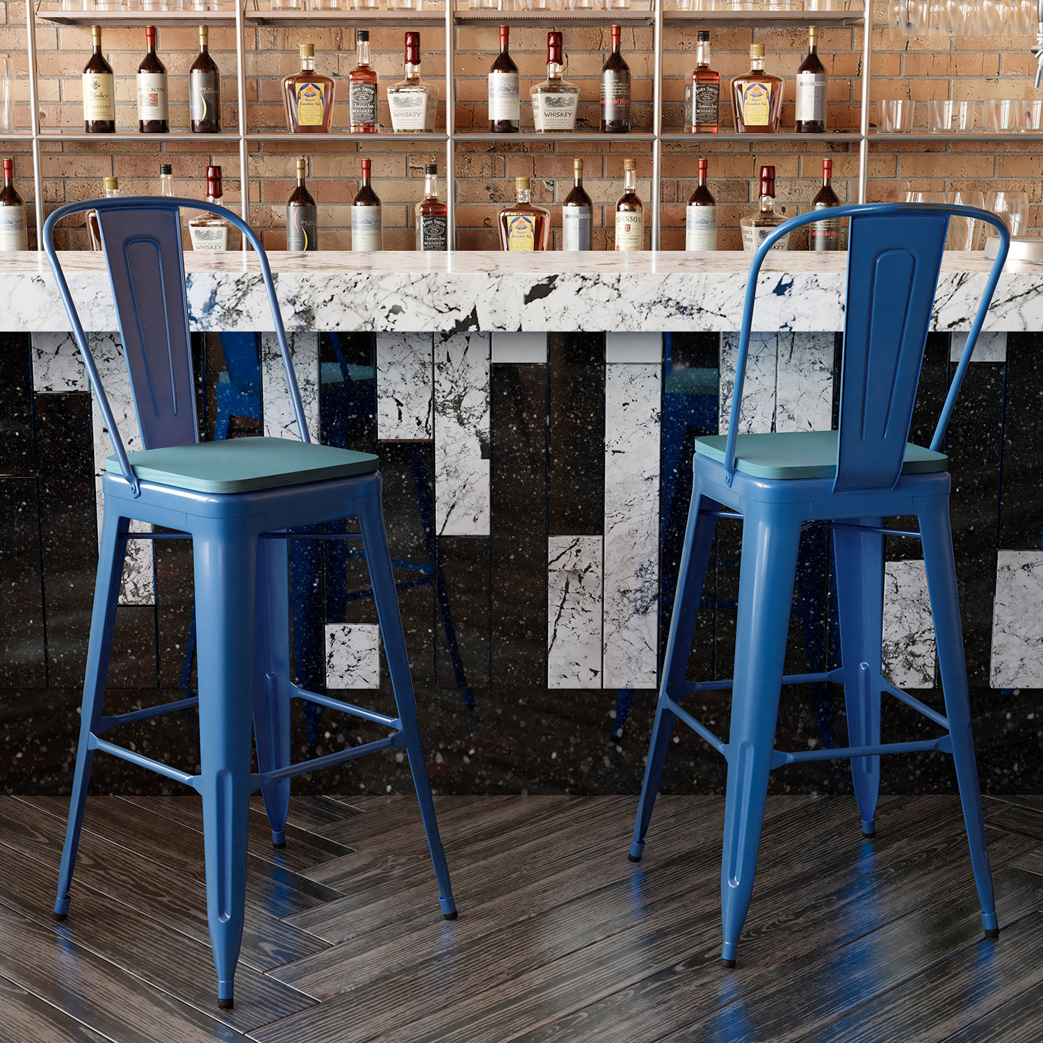 BLNK Kai Commercial All-Weather Bar Height Stool with Removable Back and Resin Seat