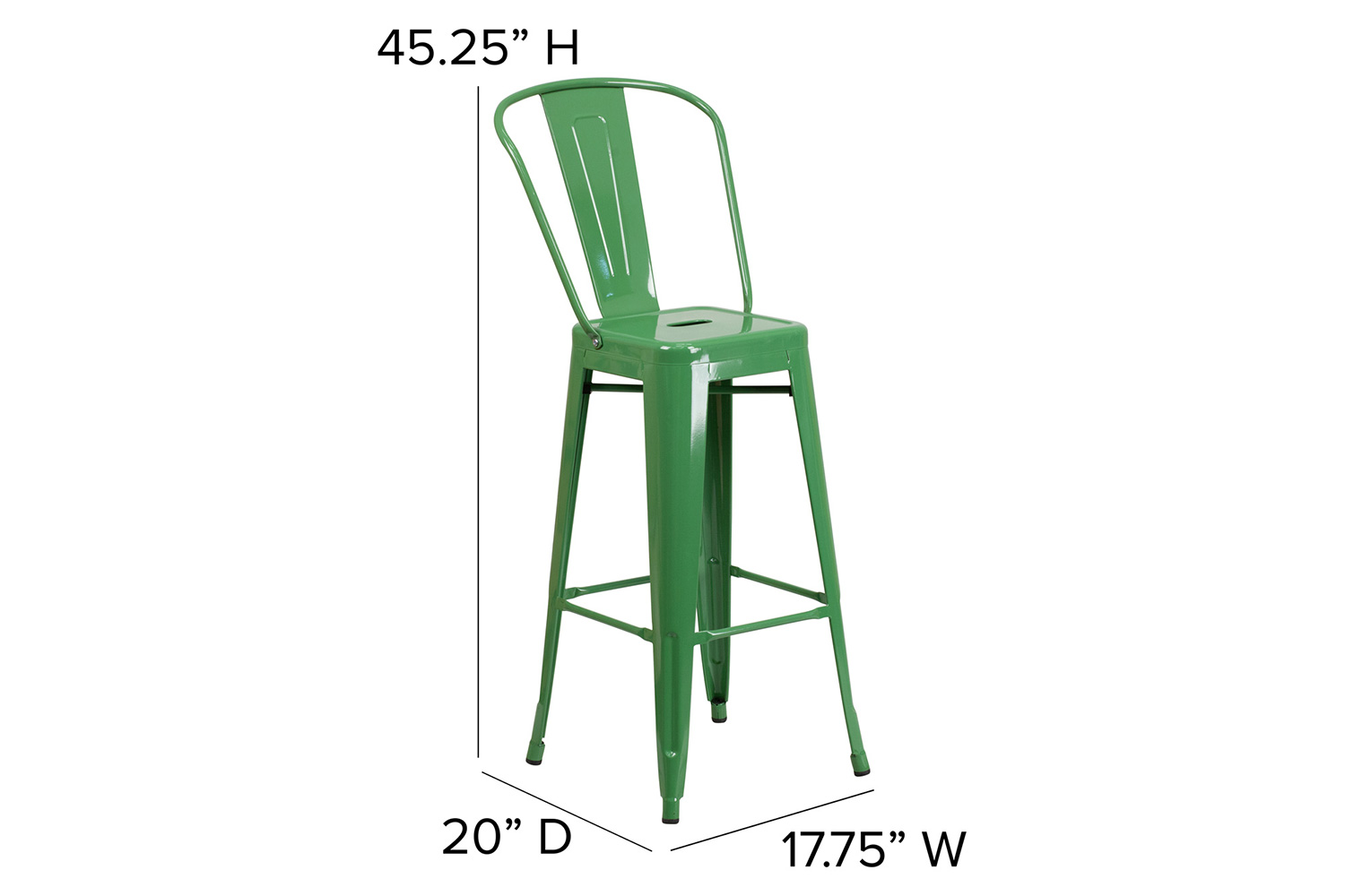 BLNK™ Kai Commercial Metal Indoor-Outdoor Bar Stool with Removable Back - Green