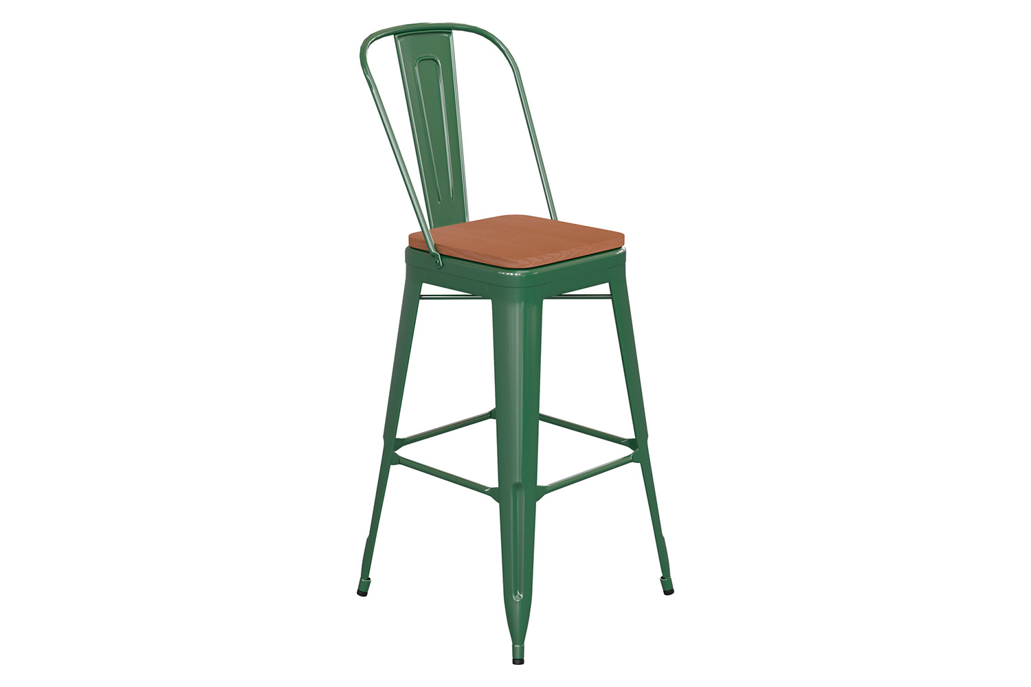 BLNK Kai Commercial All-Weather Bar Height Stool with Removable Back and Resin Seat - Green/Teak