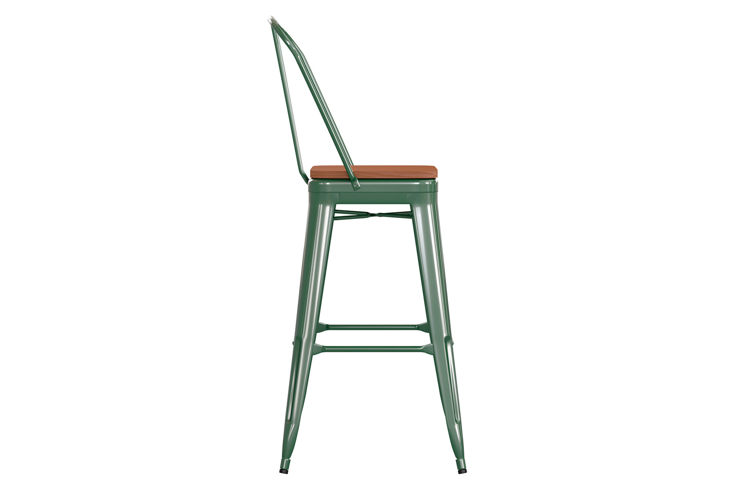 BLNK Kai Commercial All-Weather Bar Height Stool with Removable Back and Resin Seat - Green/Teak