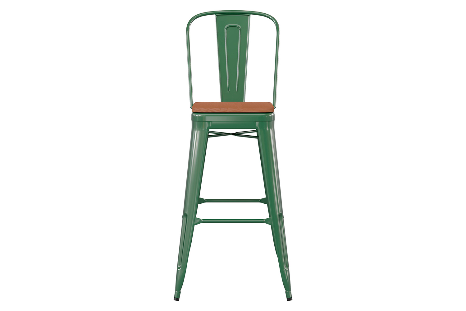 BLNK Kai Commercial All-Weather Bar Height Stool with Removable Back and Resin Seat - Green/Teak