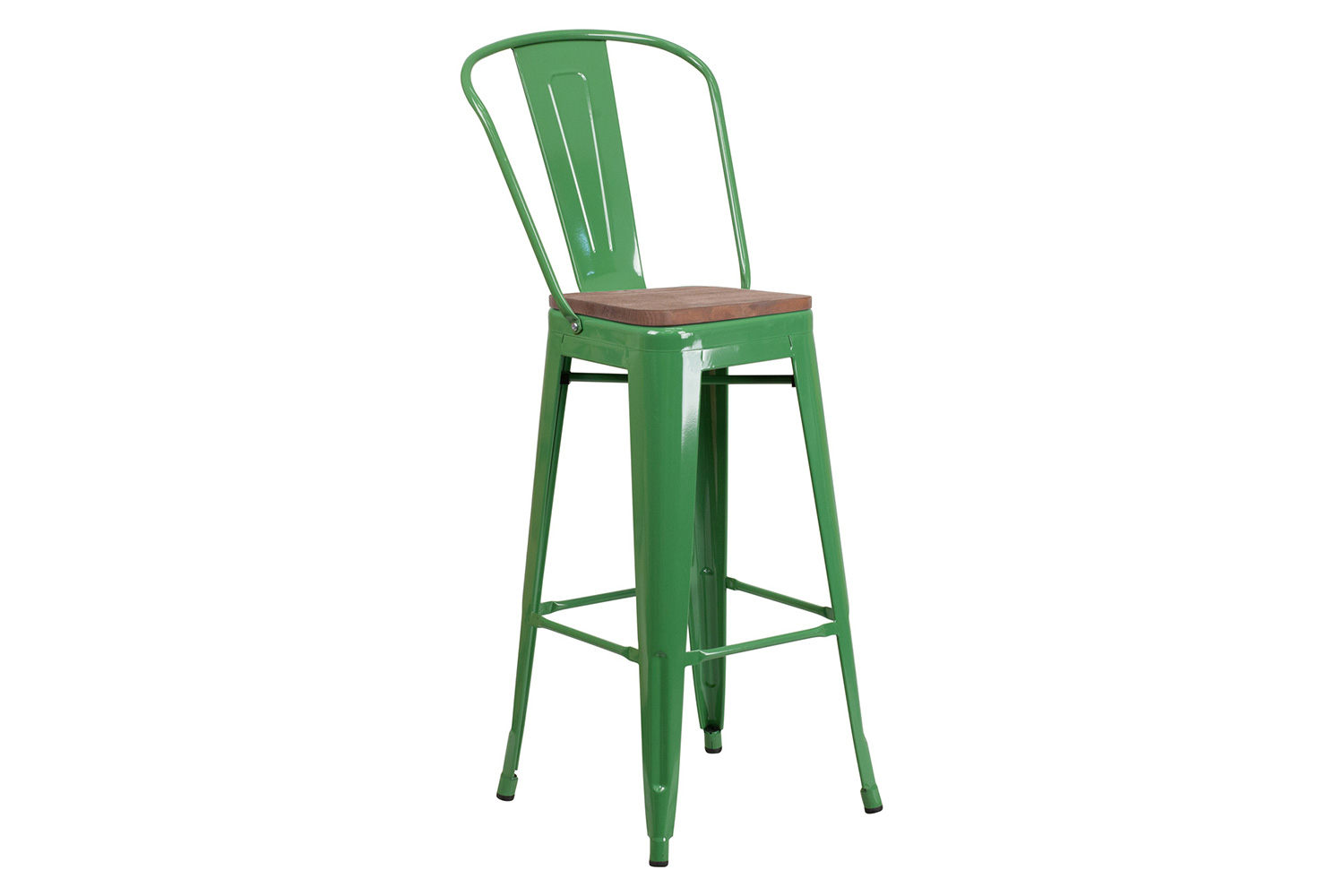 BLNK Lily Metal Bar Stool with Back and Wood Seat - Green