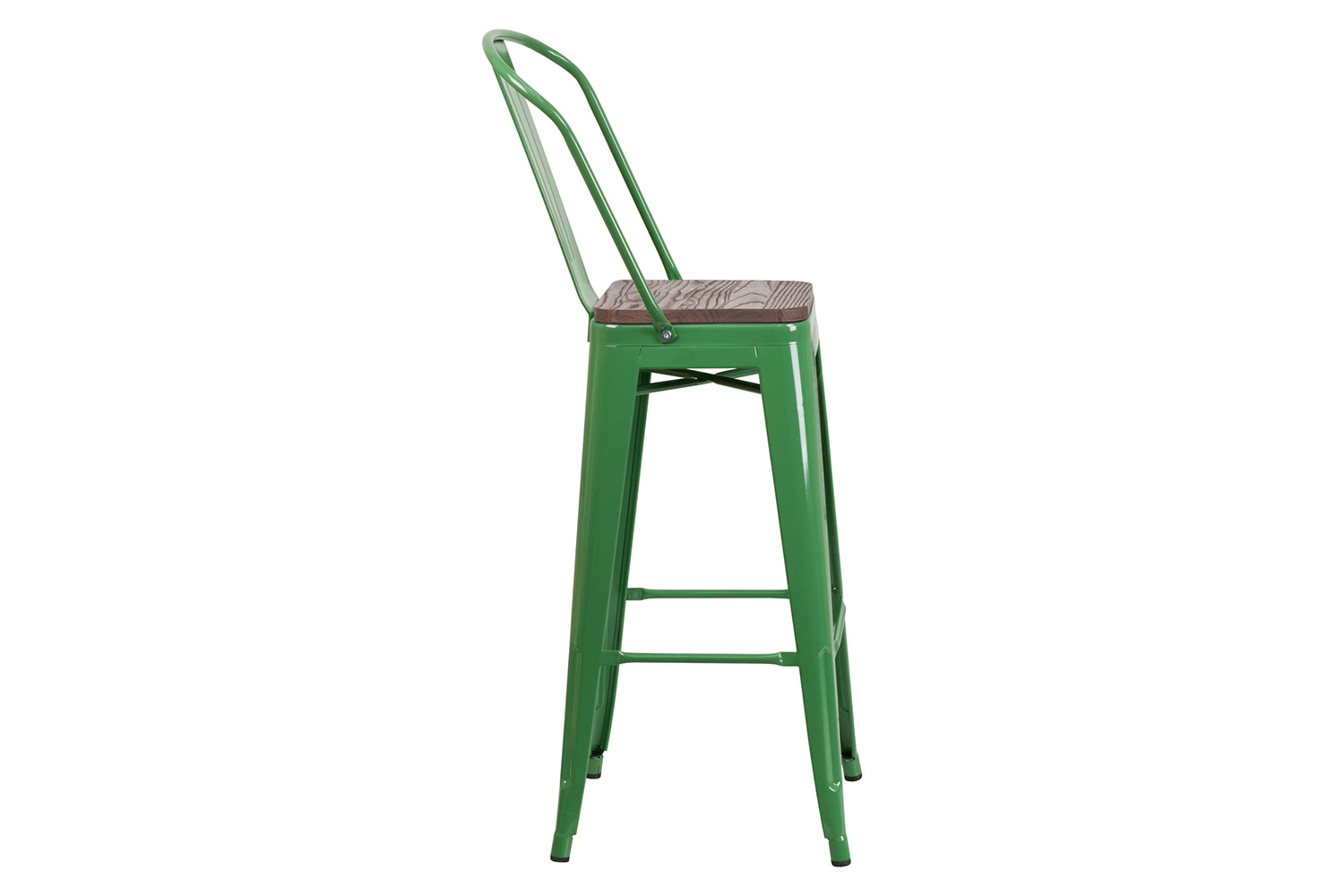 BLNK Lily Metal Bar Stool with Back and Wood Seat - Green