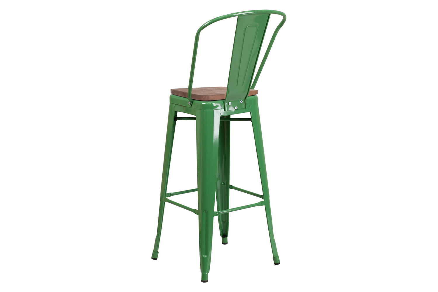 BLNK Lily Metal Bar Stool with Back and Wood Seat - Green