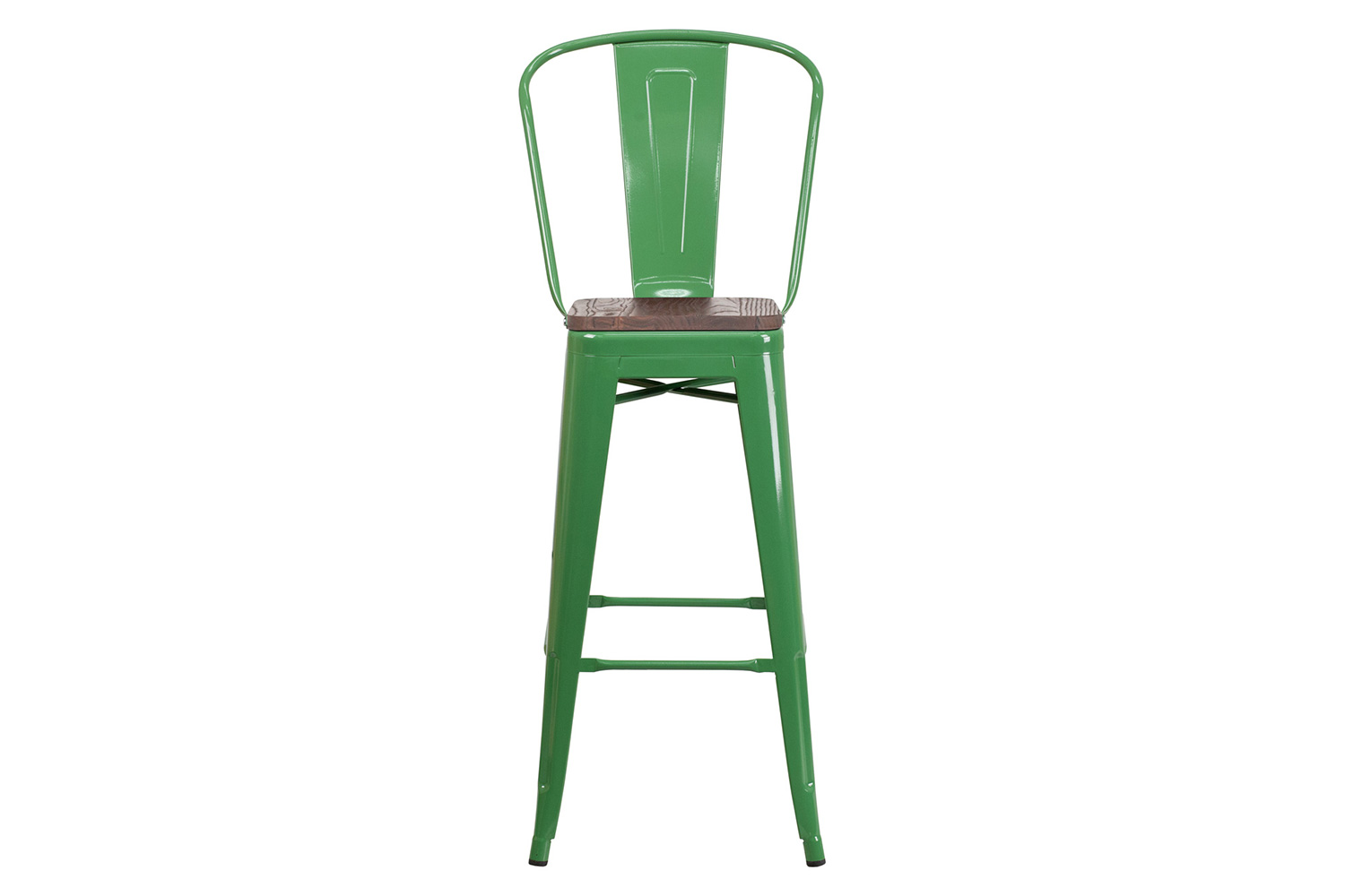 BLNK Lily Metal Bar Stool with Back and Wood Seat - Green