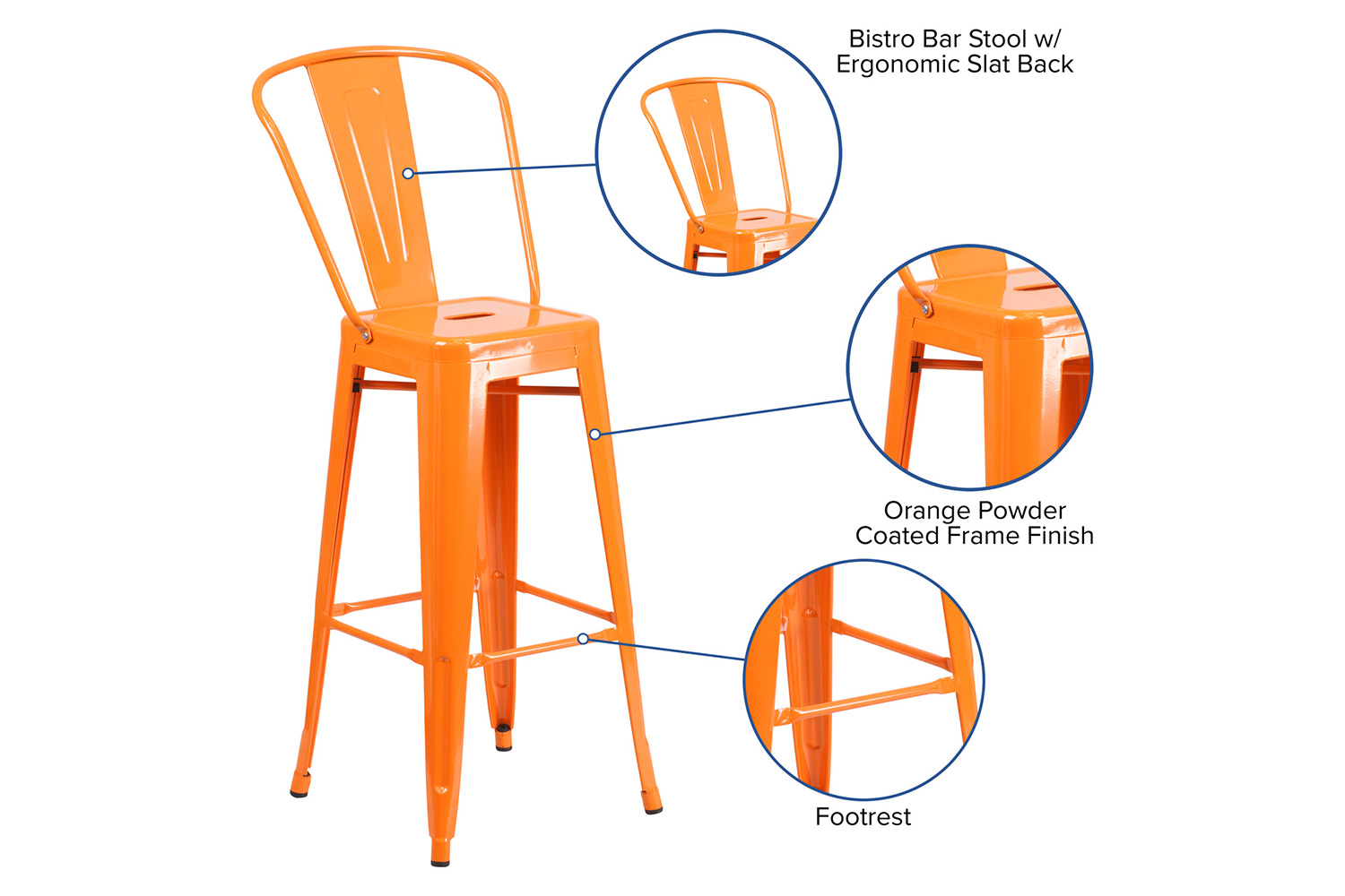 BLNK™ Kai Commercial Metal Indoor-Outdoor Bar Stool with Removable Back - Orange