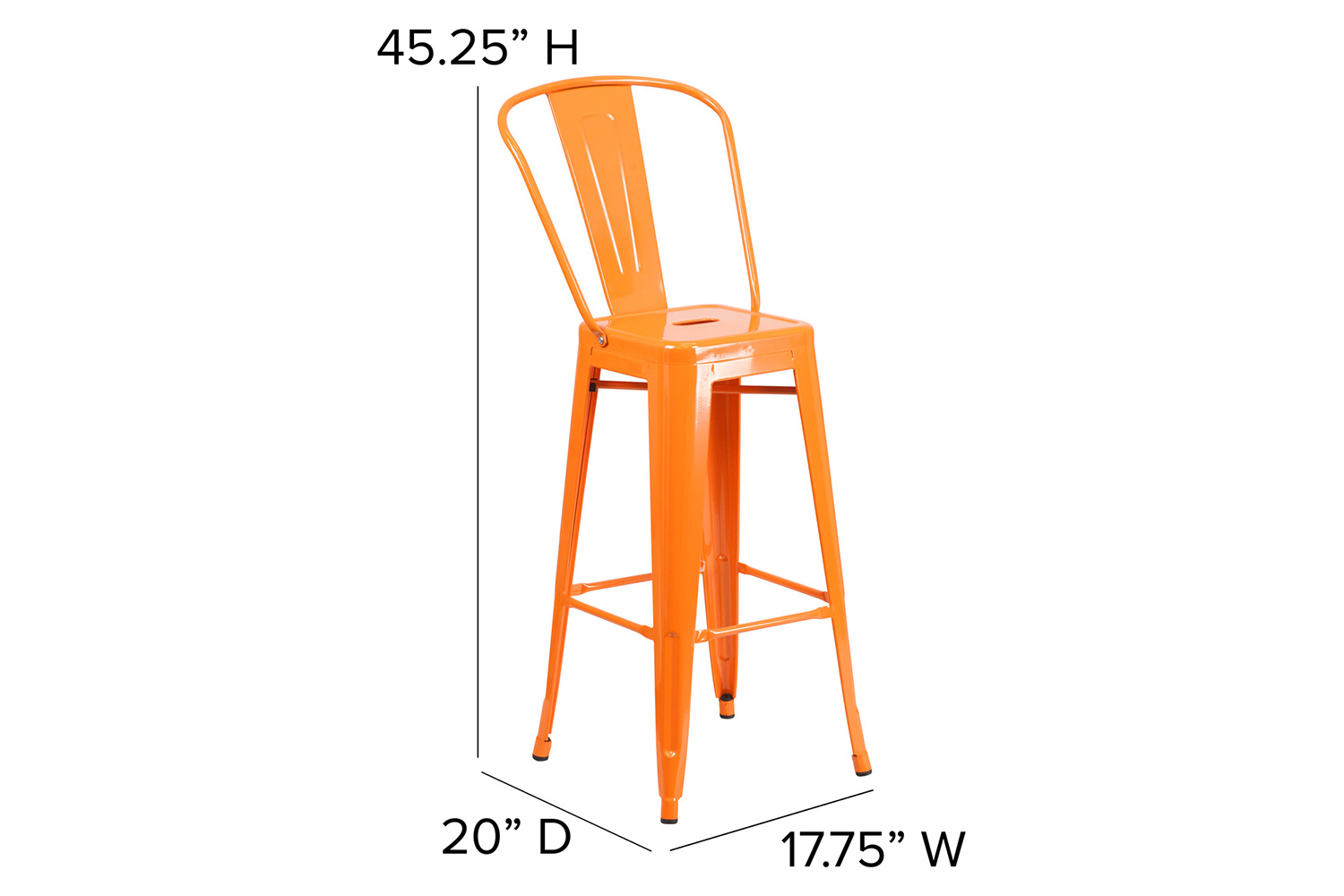 BLNK™ Kai Commercial Metal Indoor-Outdoor Bar Stool with Removable Back - Orange