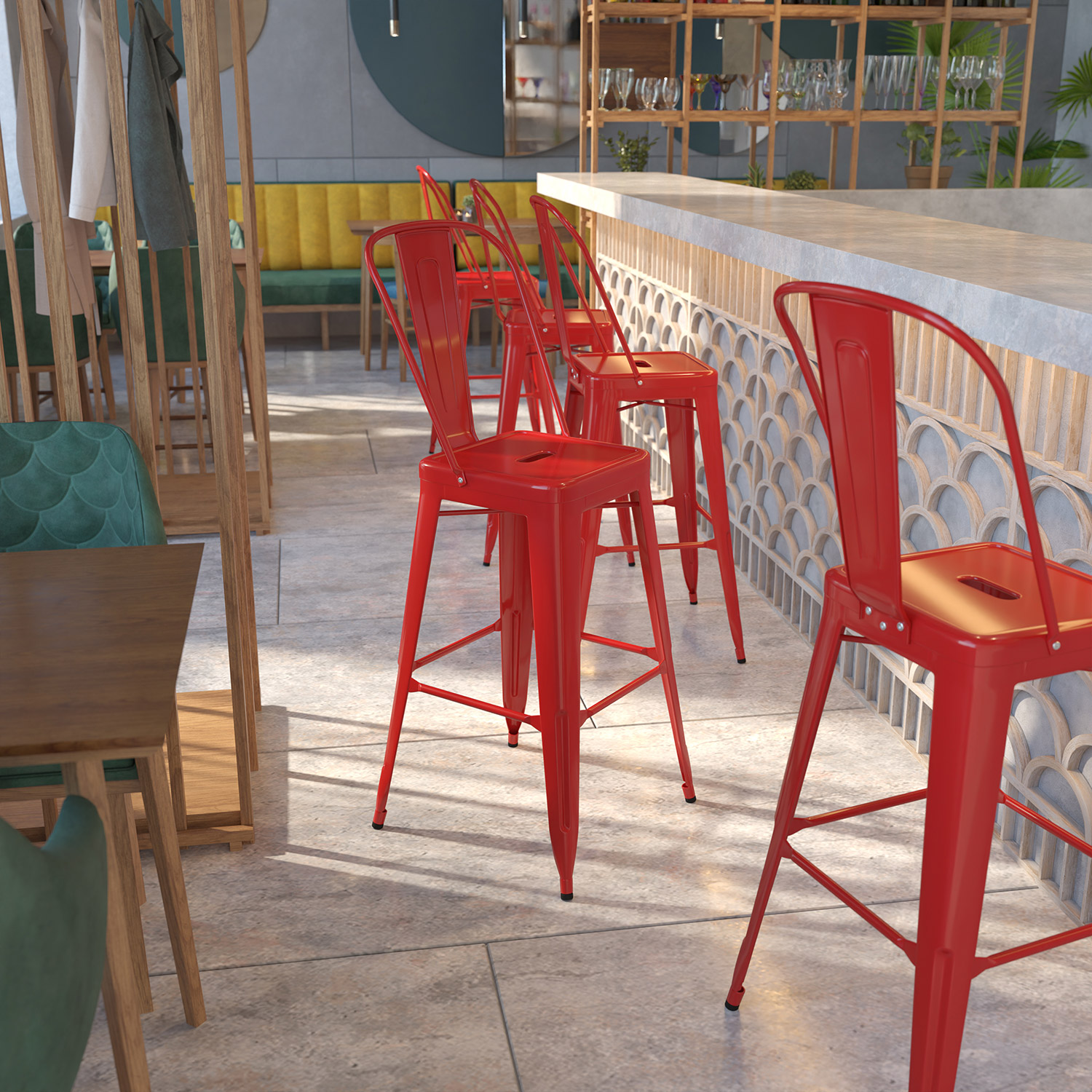 BLNK Kai Commercial Metal Indoor-Outdoor Bar Stool with Removable Back