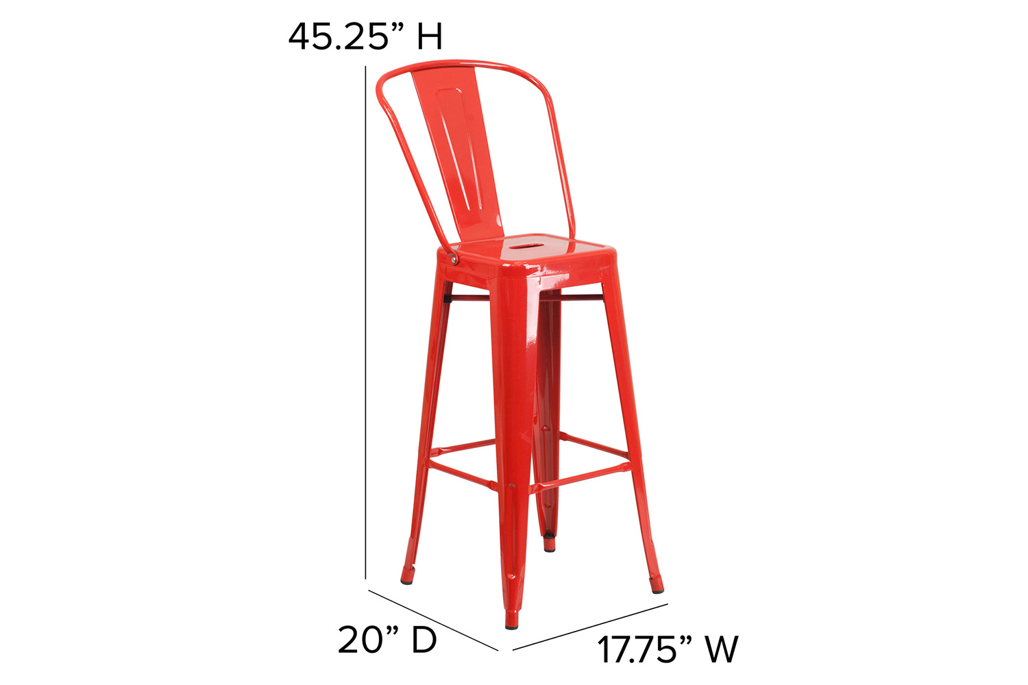 BLNK Kai Commercial Metal Indoor-Outdoor Bar Stool with Removable Back - Red