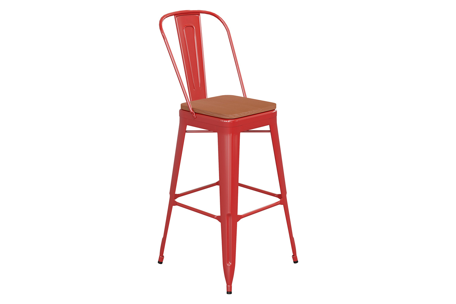 BLNK™ Kai Commercial All-Weather Bar Height Stool with Removable Back and Resin Seat - Red/Teak