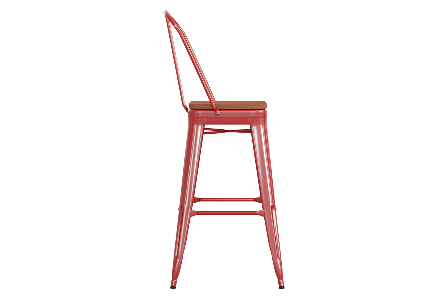 BLNK™ Kai Commercial All-Weather Bar Height Stool with Removable Back and Resin Seat - Red/Teak