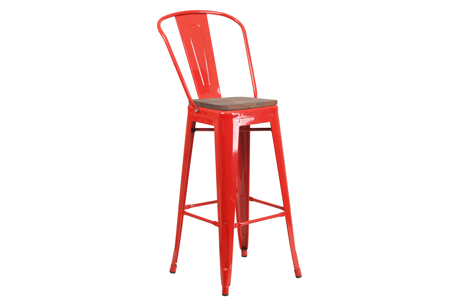 BLNK™ Lily Metal Bar Stool with Back and Wood Seat - Red