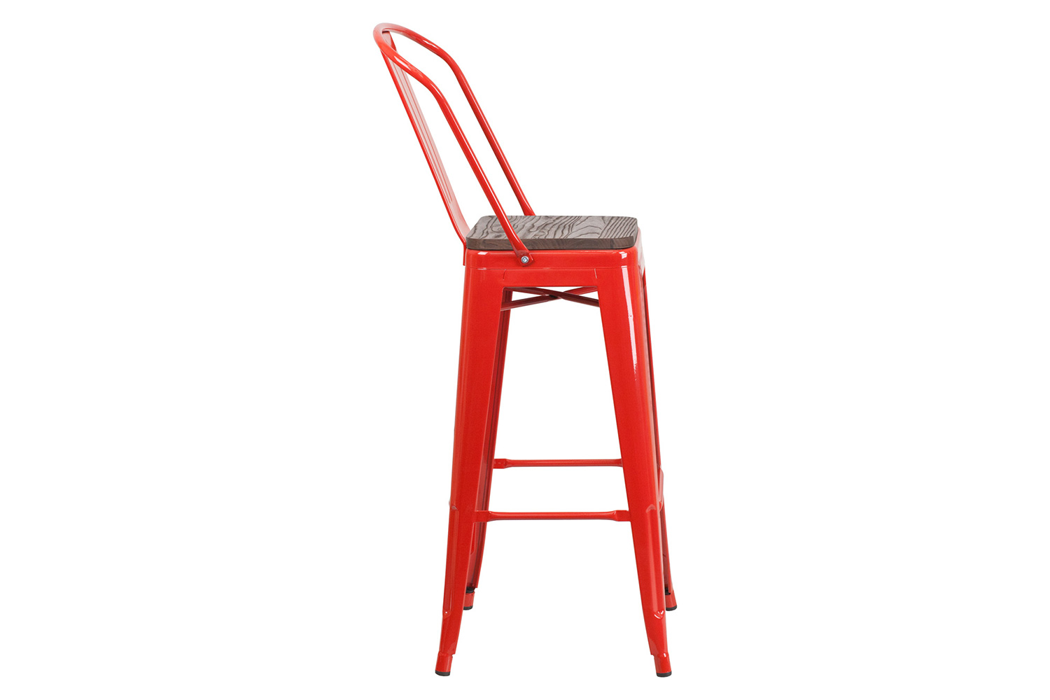 BLNK™ Lily Metal Bar Stool with Back and Wood Seat - Red