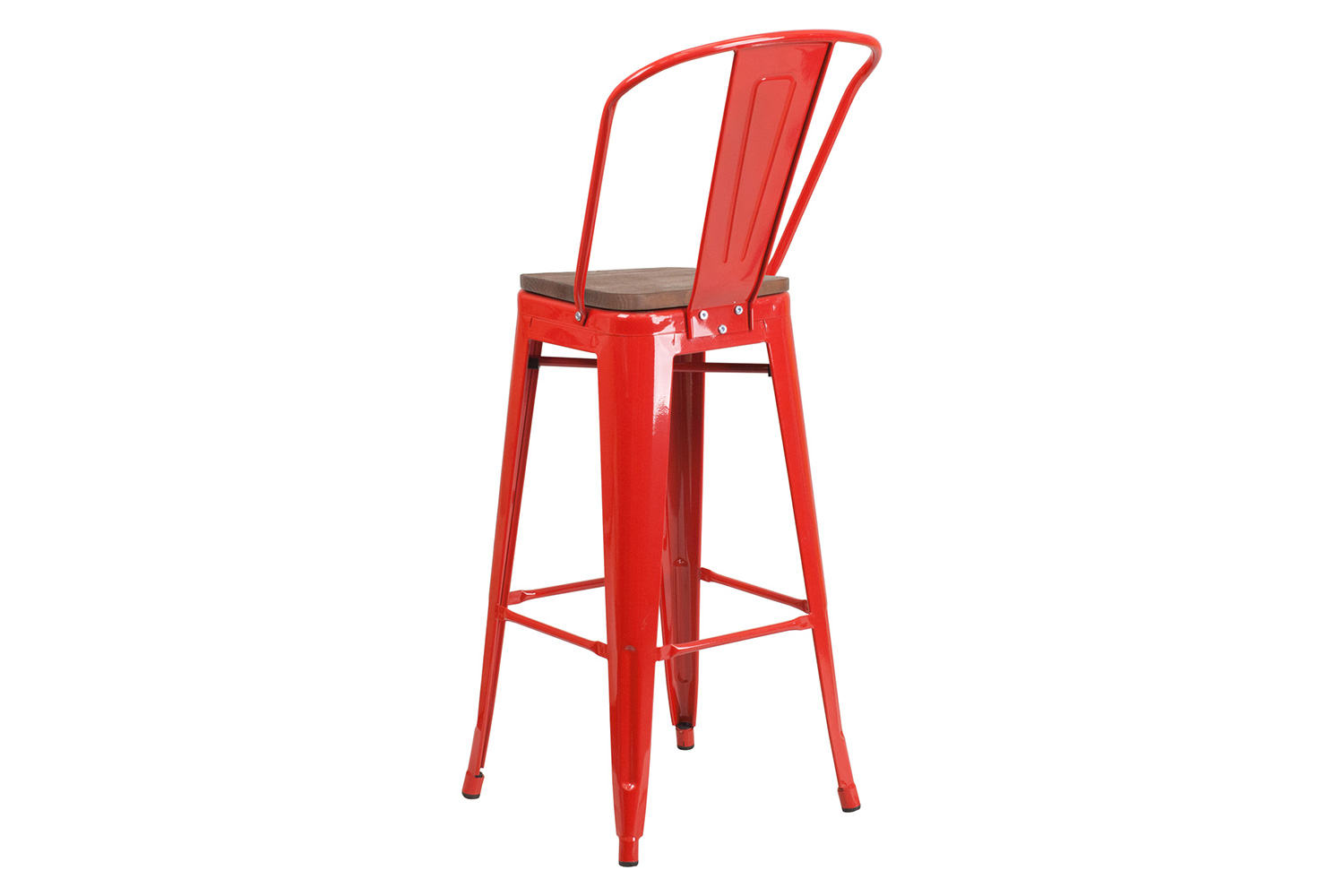 BLNK™ Lily Metal Bar Stool with Back and Wood Seat - Red