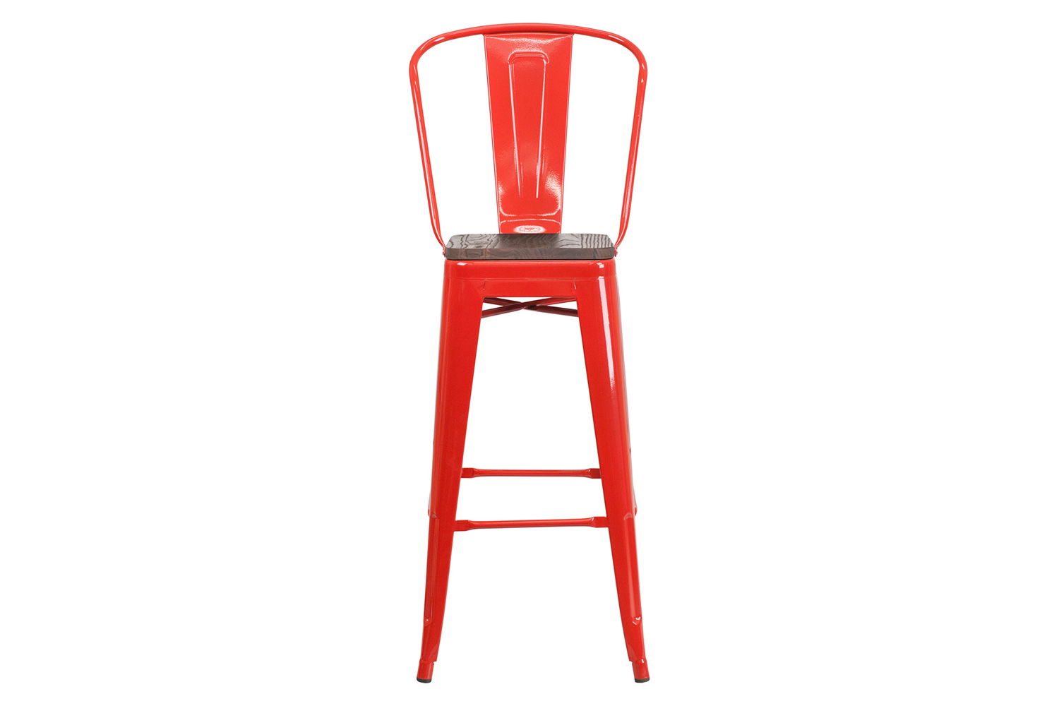 BLNK™ Lily Metal Bar Stool with Back and Wood Seat - Red