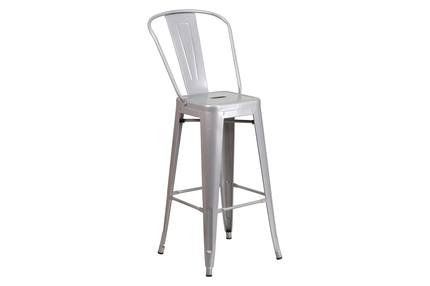 BLNK Kai Commercial Metal Indoor-Outdoor Bar Stool with Removable Back - Silver