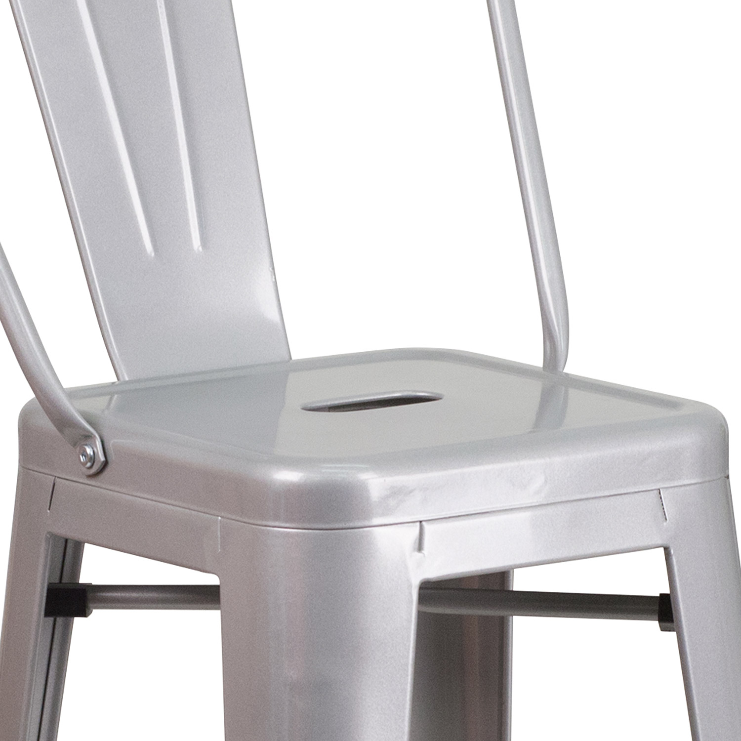 BLNK Kai Commercial Metal Indoor-Outdoor Bar Stool with Removable Back - Silver