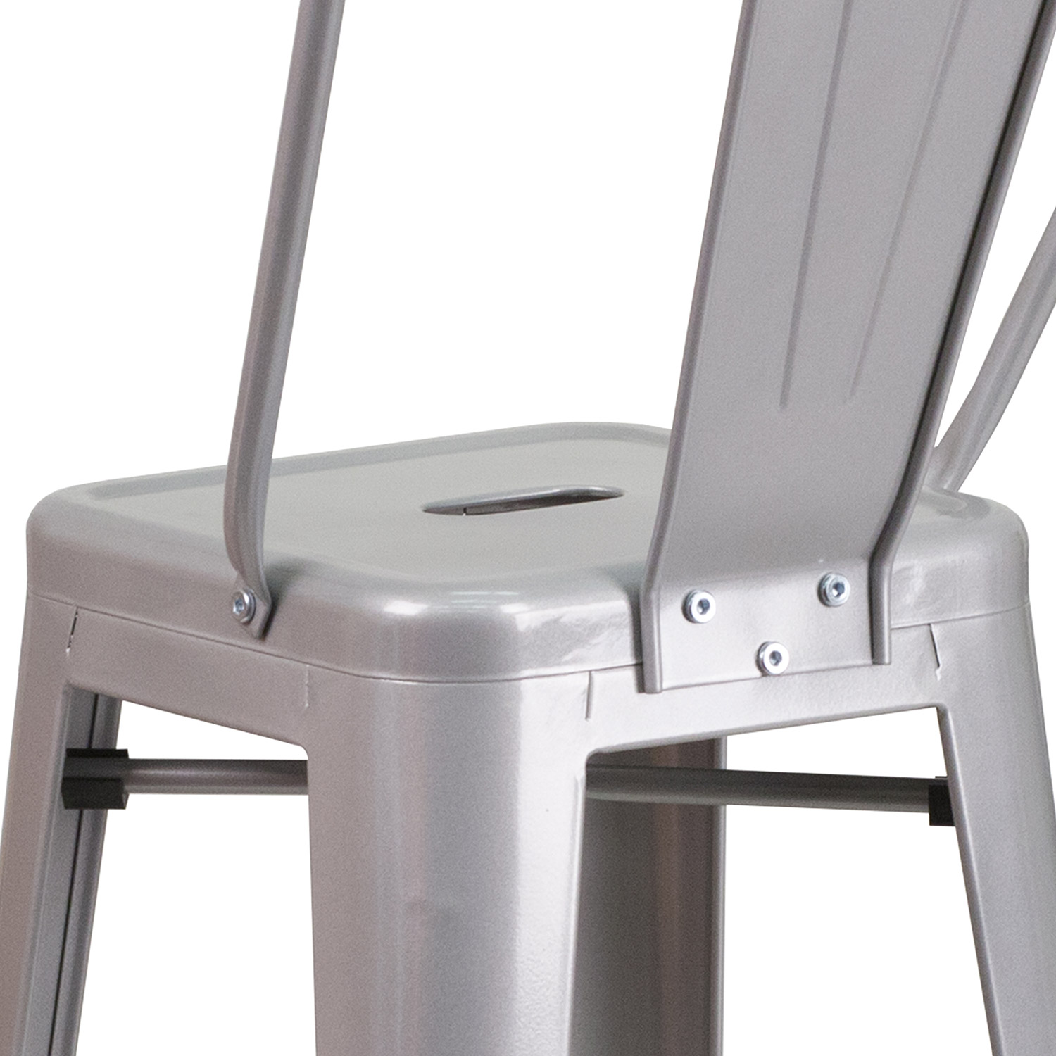 BLNK Kai Commercial Metal Indoor-Outdoor Bar Stool with Removable Back - Silver