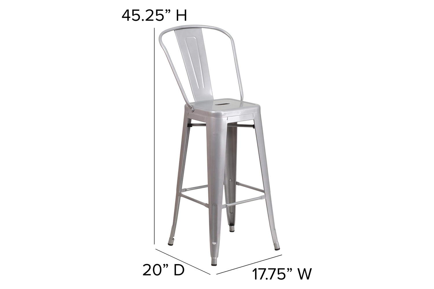 BLNK Kai Commercial Metal Indoor-Outdoor Bar Stool with Removable Back - Silver