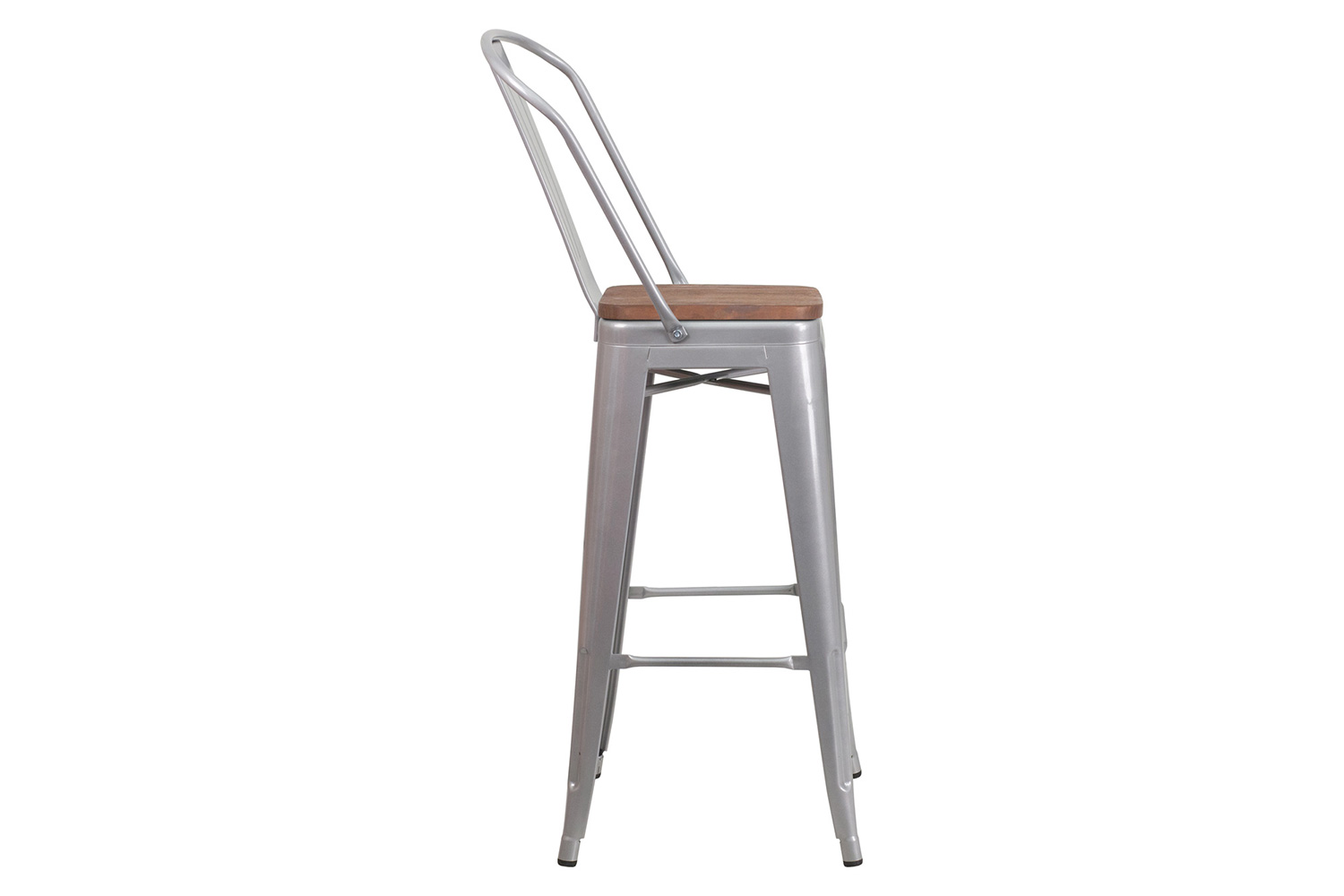 BLNK Lily Metal Bar Stool with Back and Wood Seat - Silver