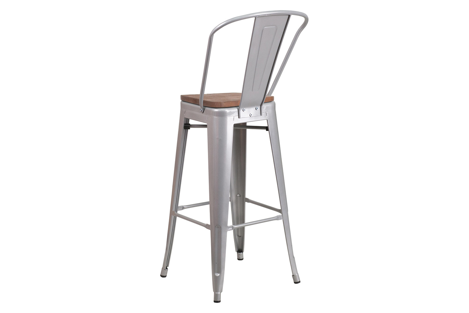 BLNK Lily Metal Bar Stool with Back and Wood Seat - Silver