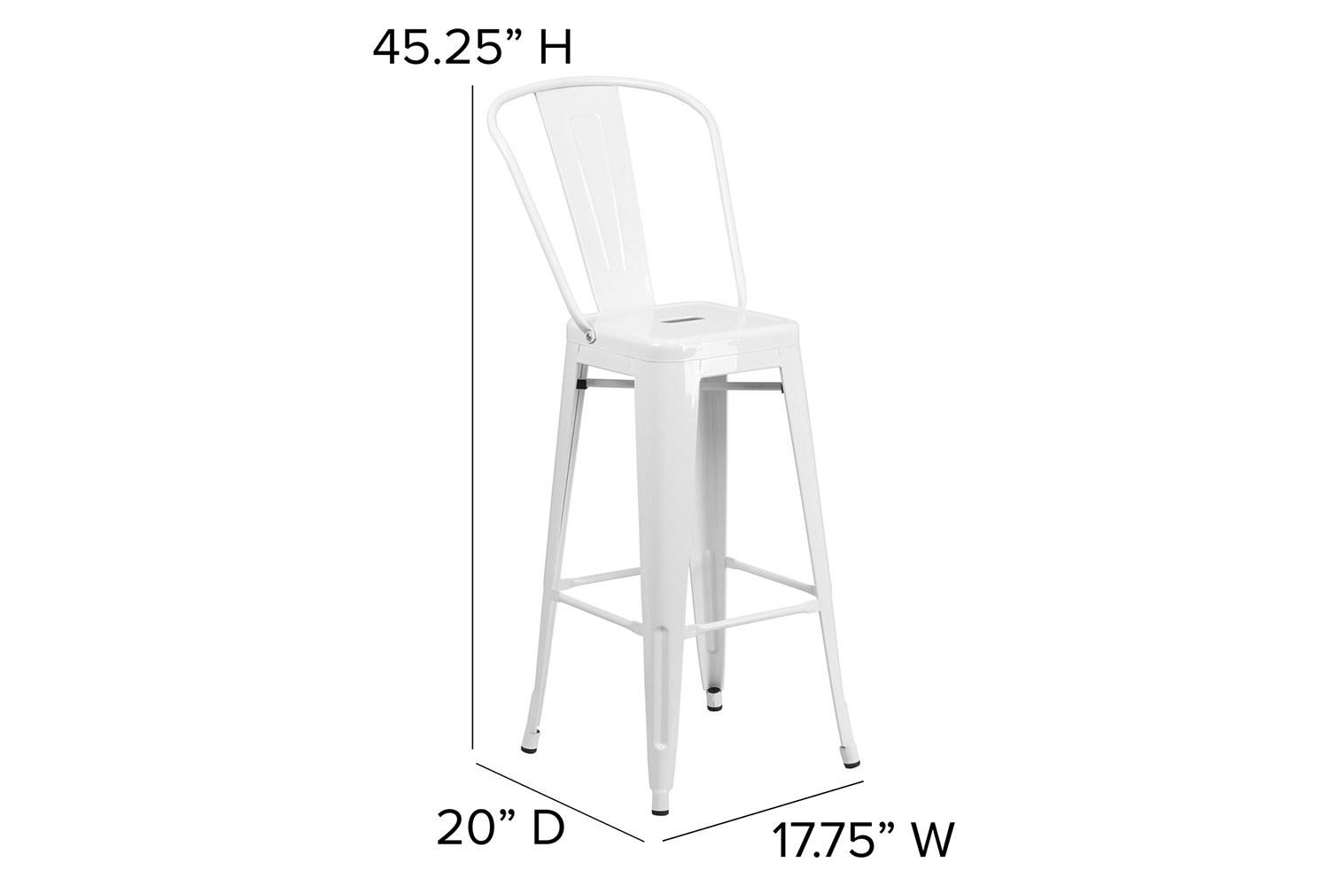 BLNK Kai Commercial Metal Indoor-Outdoor Bar Stool with Removable Back - White