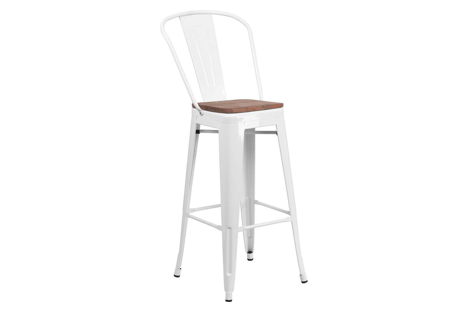 BLNK Lily Metal Bar Stool with Back and Wood Seat - White