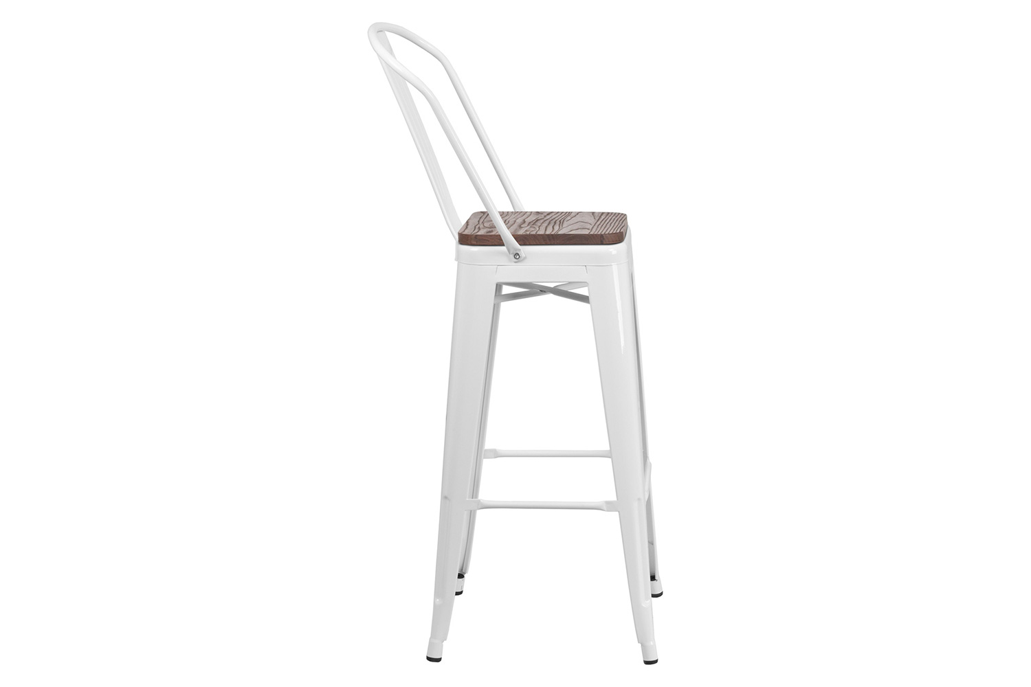 BLNK Lily Metal Bar Stool with Back and Wood Seat - White