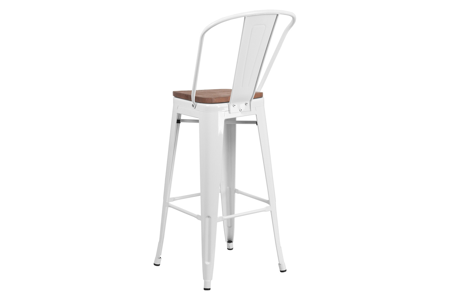 BLNK Lily Metal Bar Stool with Back and Wood Seat - White