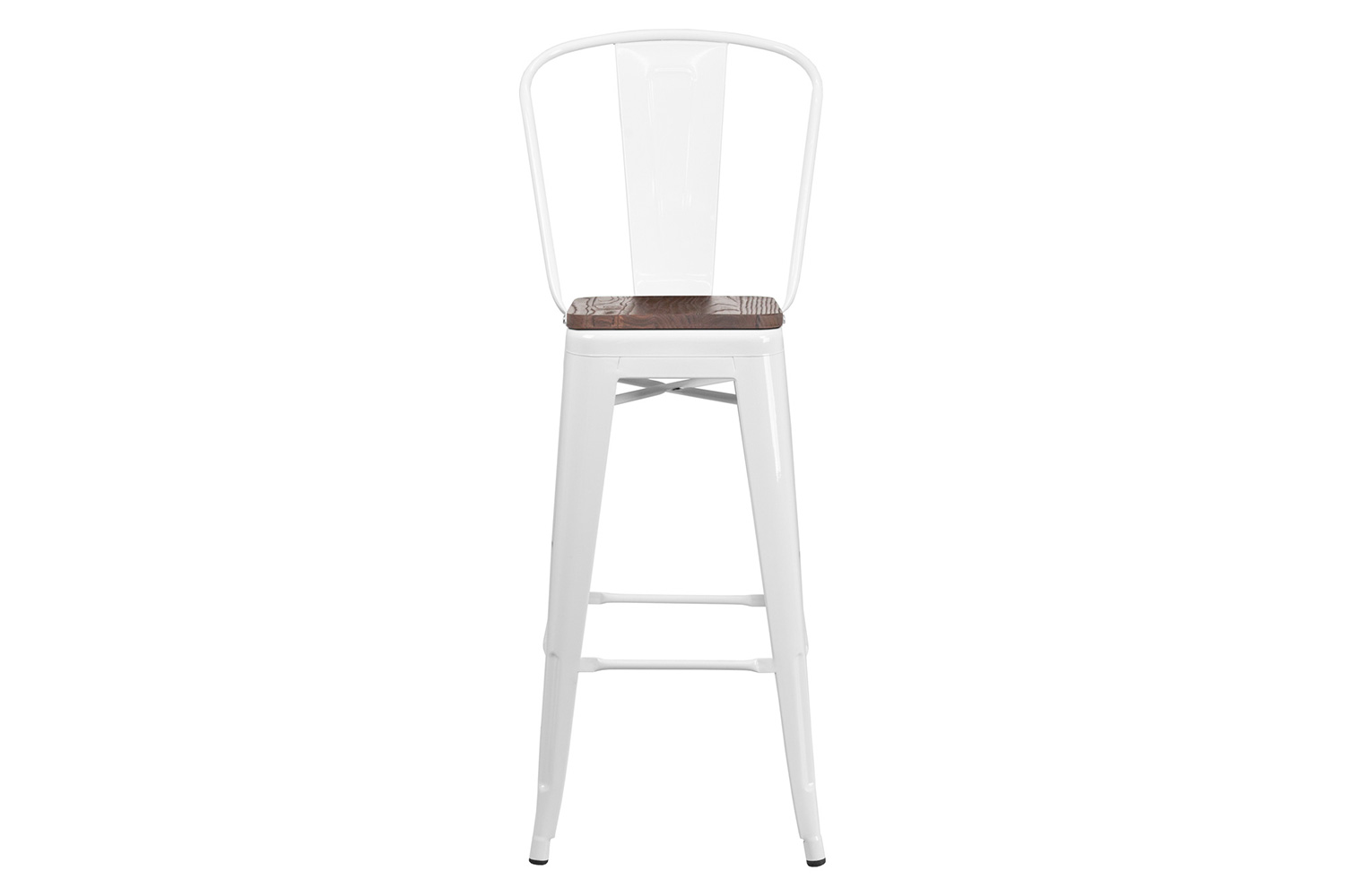 BLNK Lily Metal Bar Stool with Back and Wood Seat - White