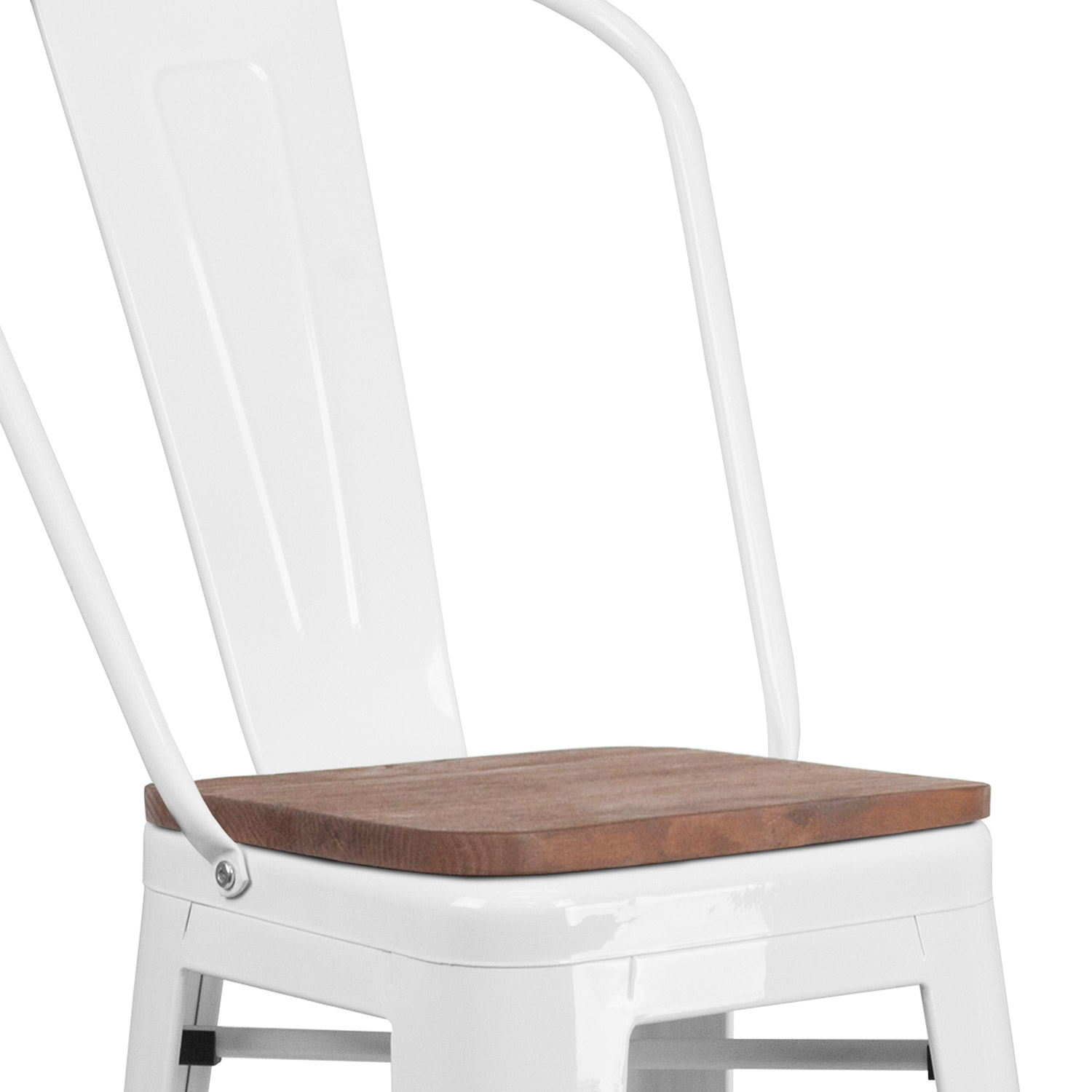 BLNK Lily Metal Bar Stool with Back and Wood Seat - White